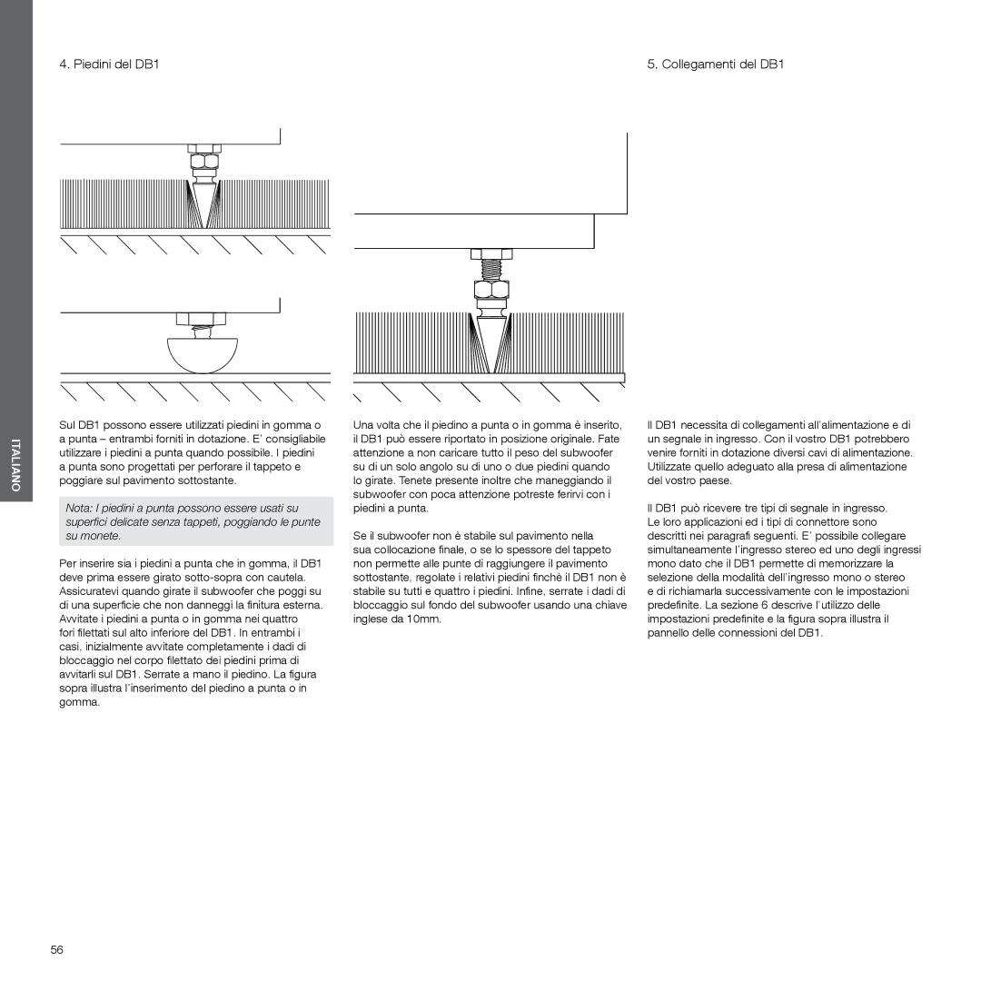 Bowers & Wilkins manual Piedini del DB1, Collegamenti del DB1 