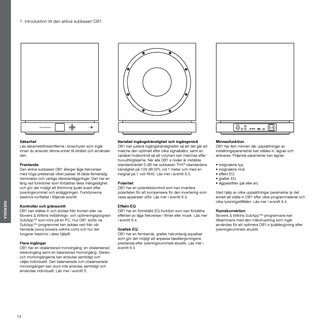 Bowers & Wilkins manual Introduktion till den aktiva subbasen DB1 