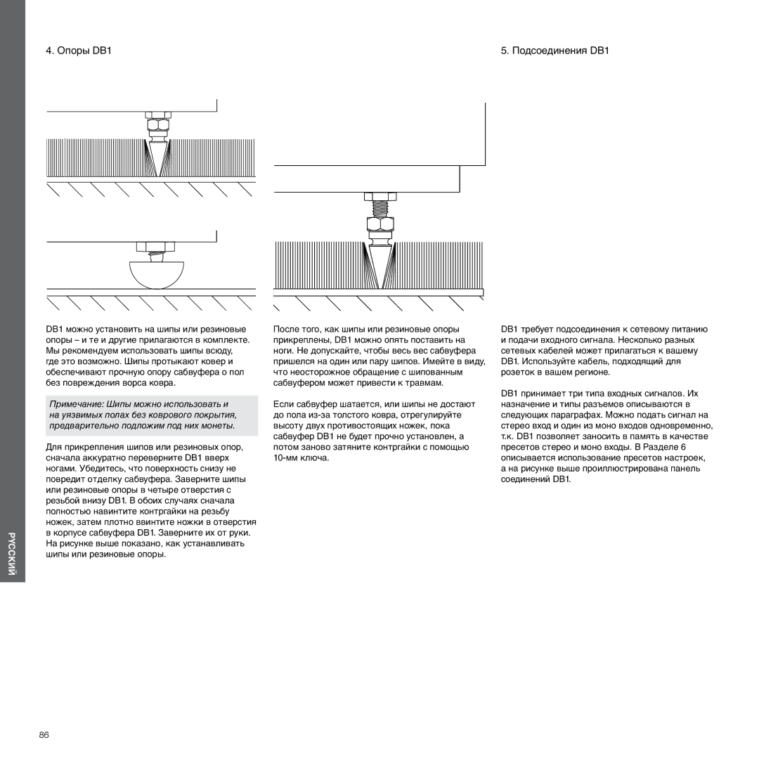 Bowers & Wilkins manual Опоры DB1 Подсоединения DB1 