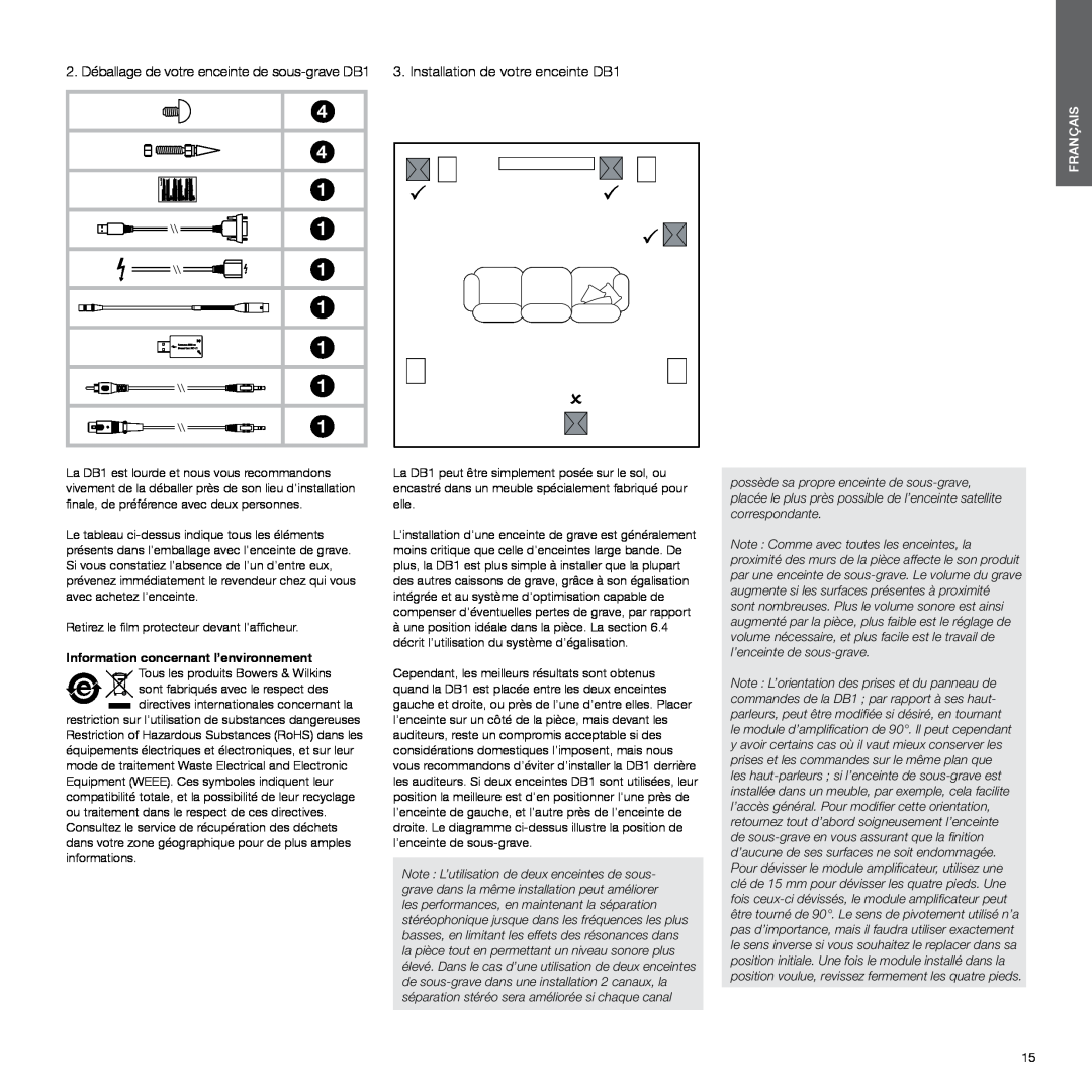 Bowers & Wilkins DB1 manual 4 4 1 1 1 1 1 1 1, Français, Retirez le film protecteur devant lafficheur 