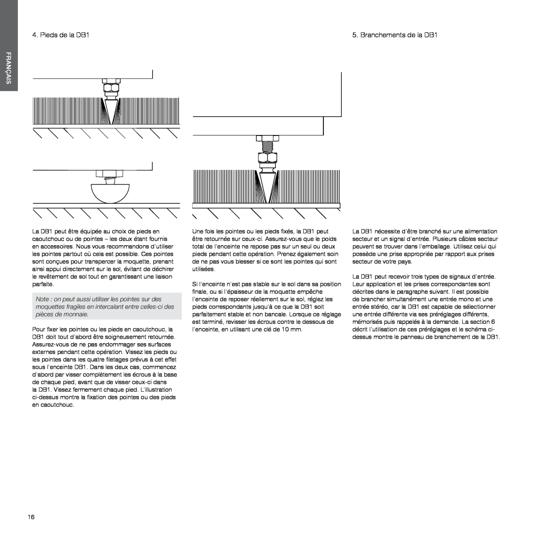Bowers & Wilkins manual Pieds de la DB1, Français 