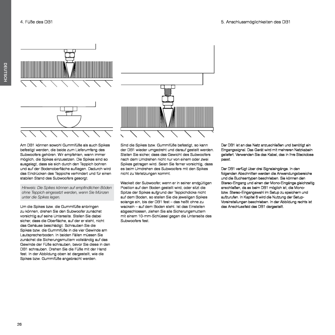 Bowers & Wilkins manual 4. Füße des DB1, Anschlussmöglichkeiten des DB1, Deutsch 