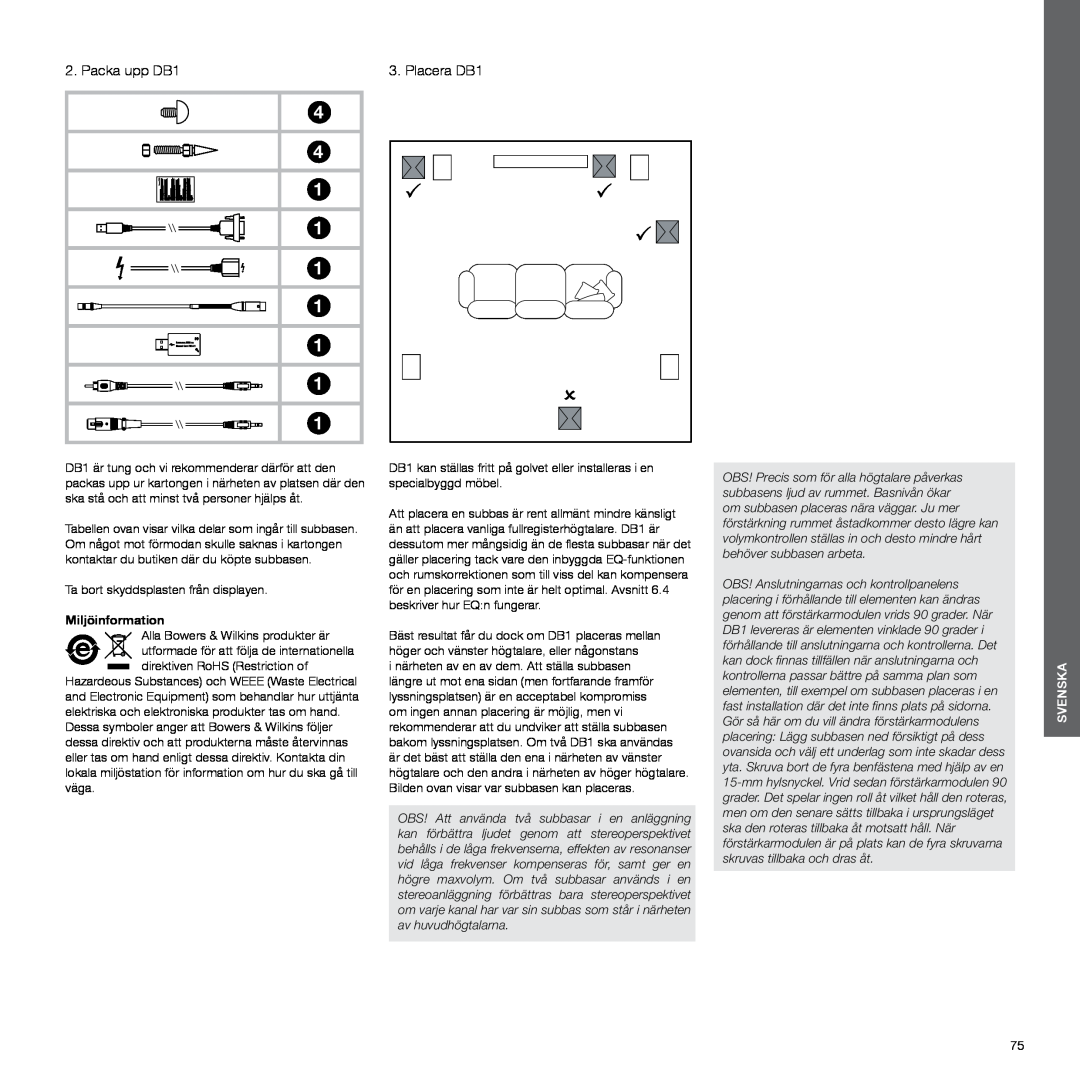 Bowers & Wilkins manual Packa upp DB1, Miljöinformation, 4 4 1 1 1 1 1 1 1, Svenska 