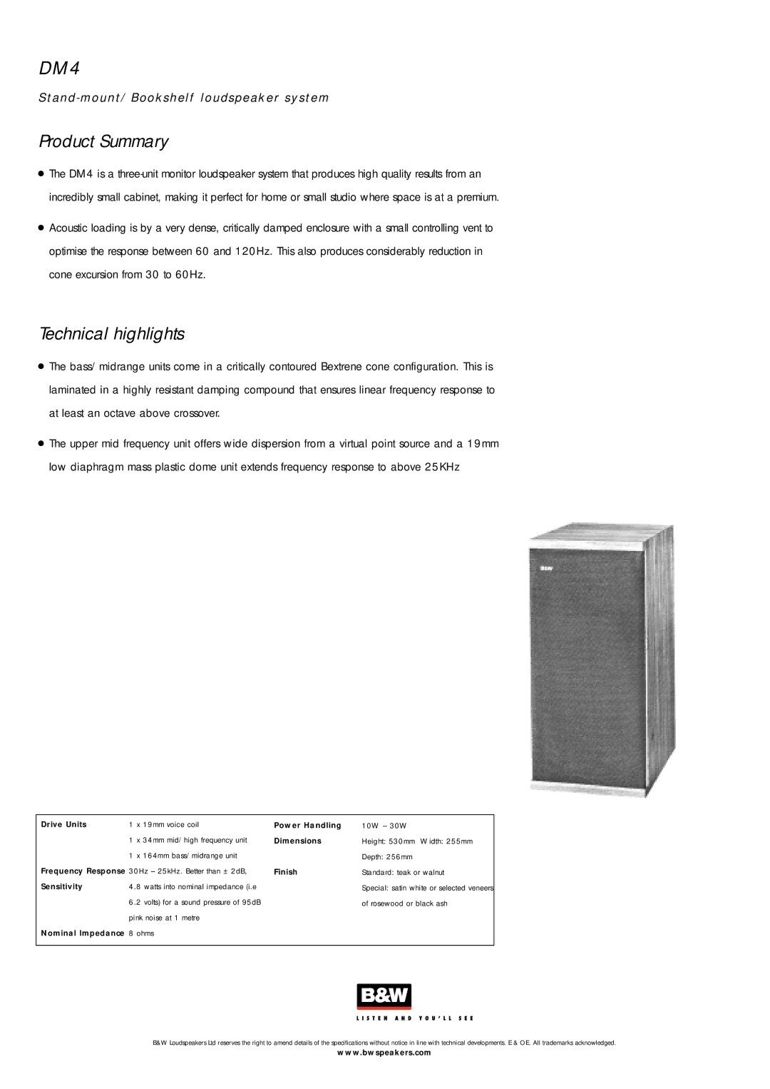 Bowers & Wilkins DM4 specifications Technical highlights 