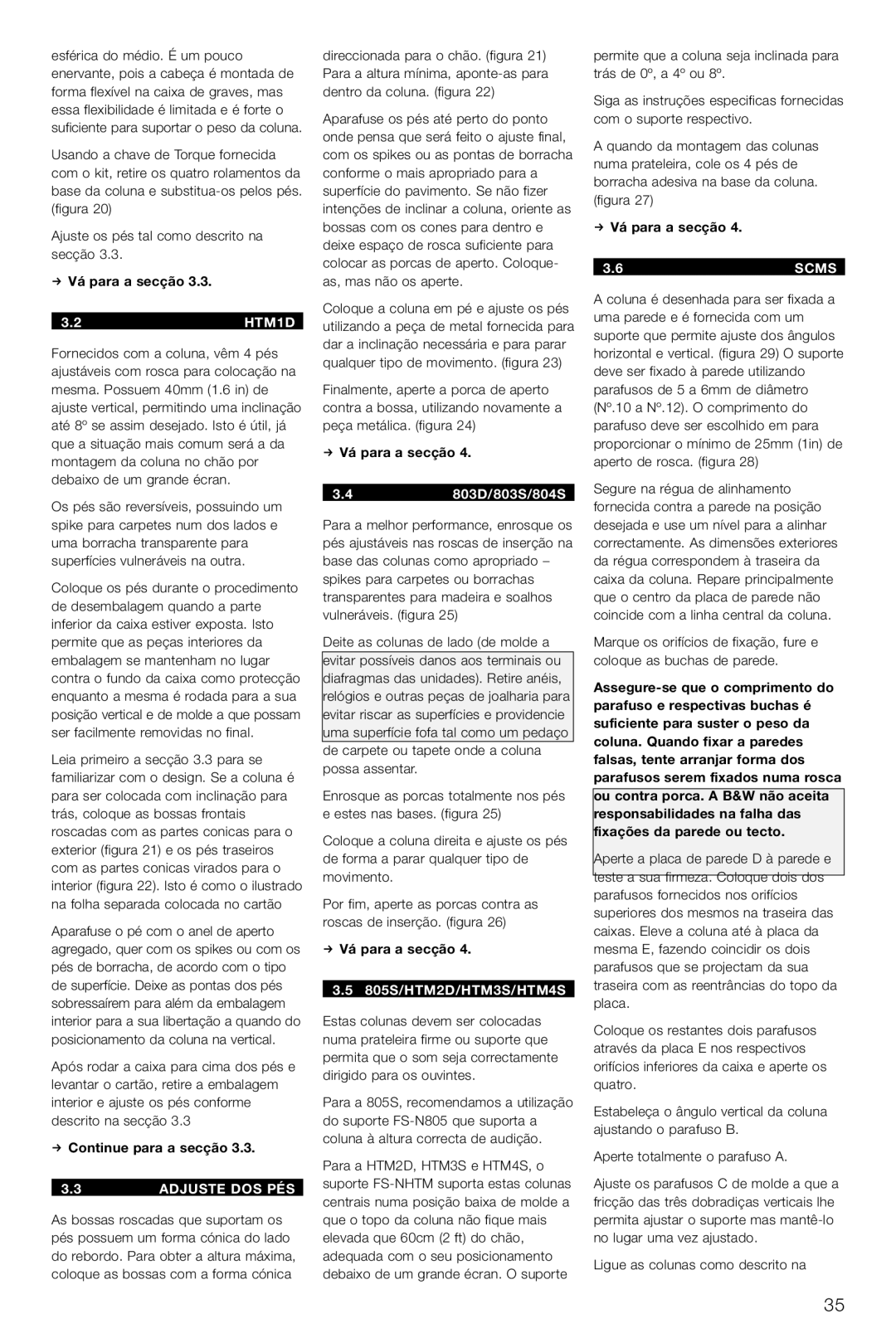 Bowers & Wilkins DS8S owner manual HTM1D, Adjuste DOS PÉS 