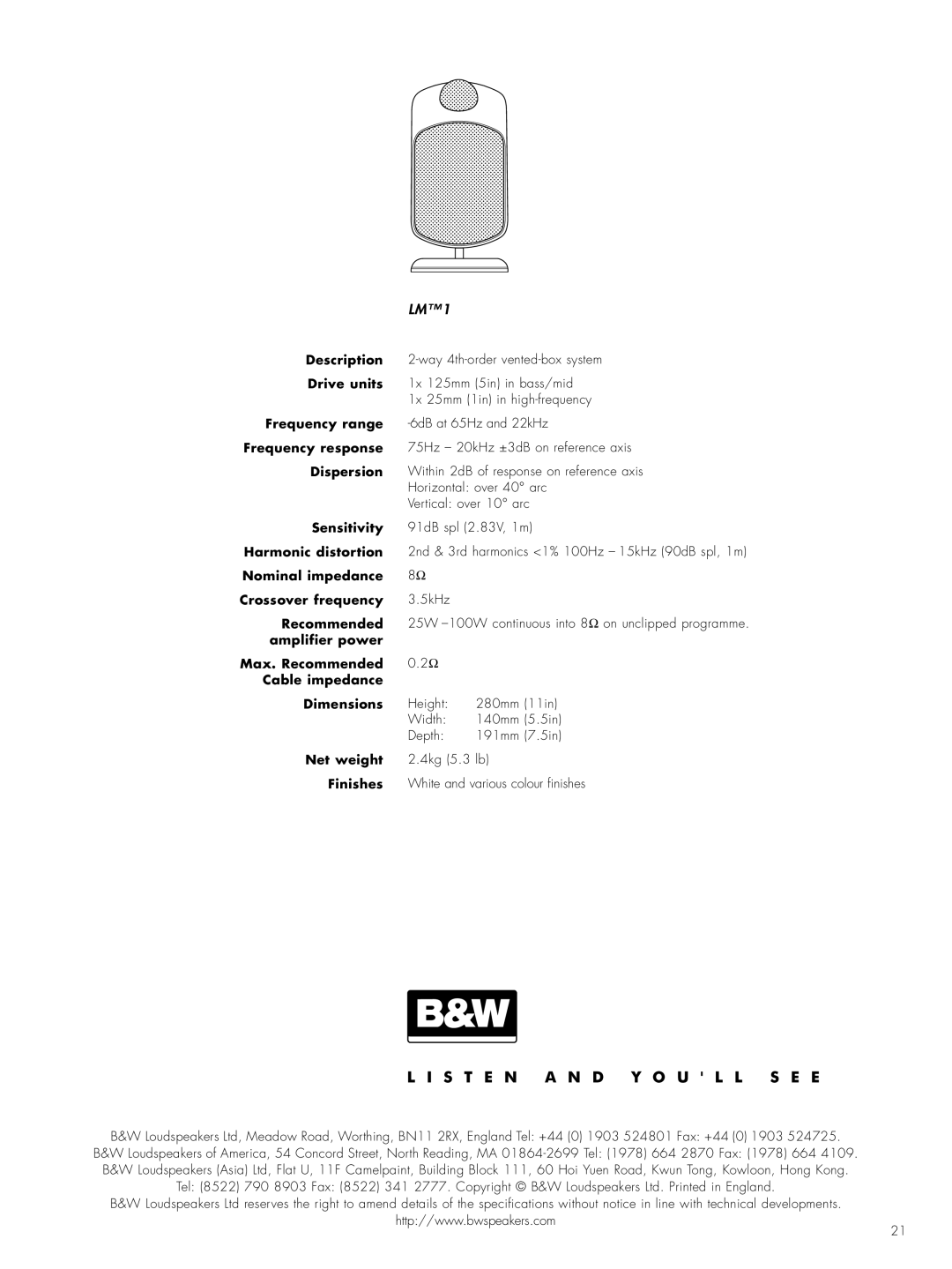 Bowers & Wilkins LM1 owner manual 