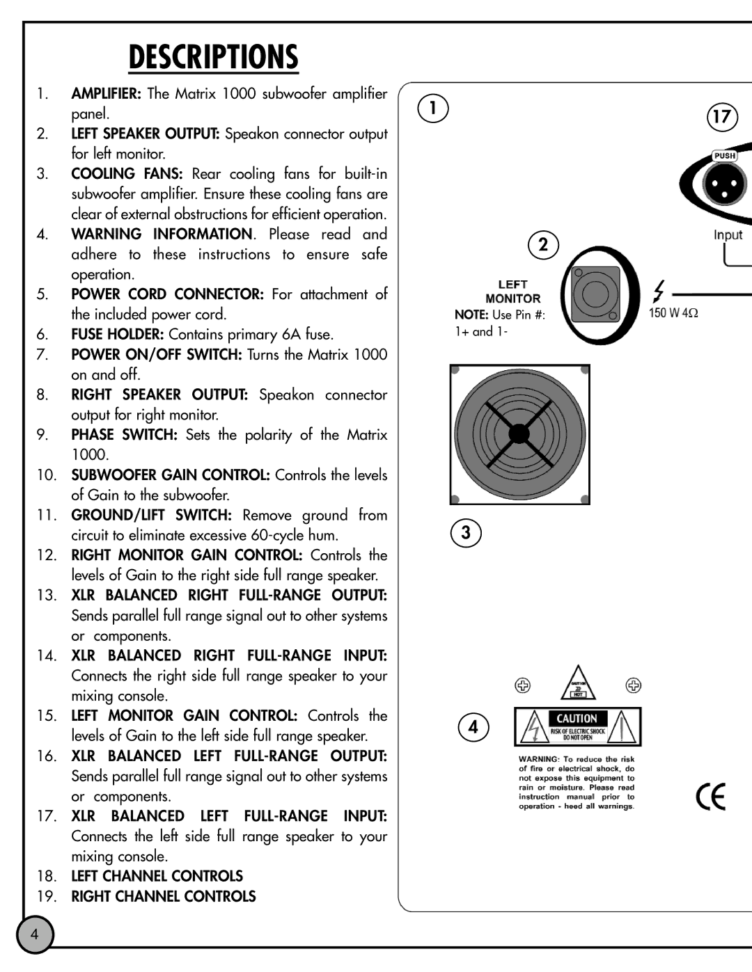 Bowers & Wilkins MATRIX 1000 manual Descriptions 