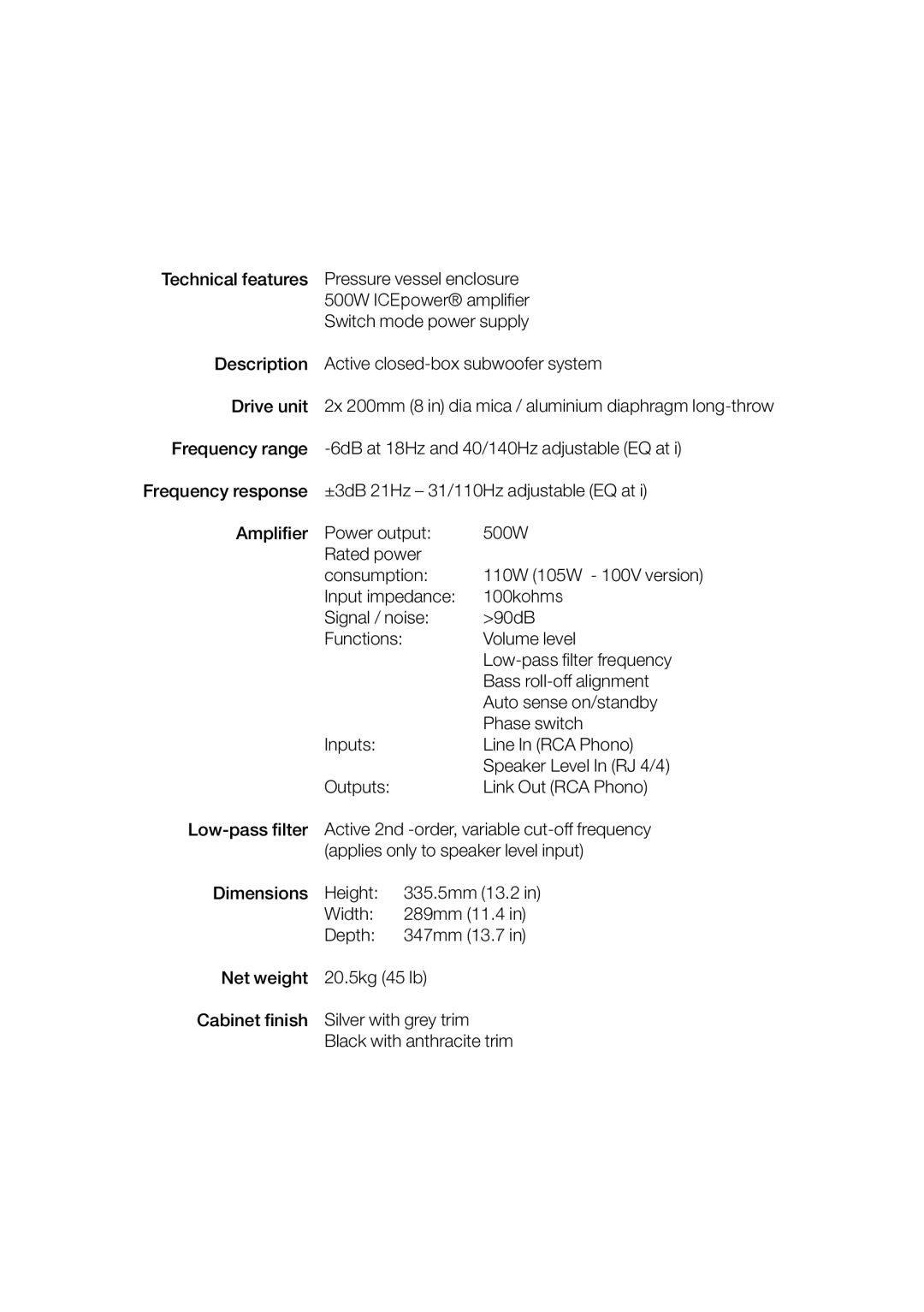 Bowers & Wilkins PV1 manual 110W 105W 100V version 