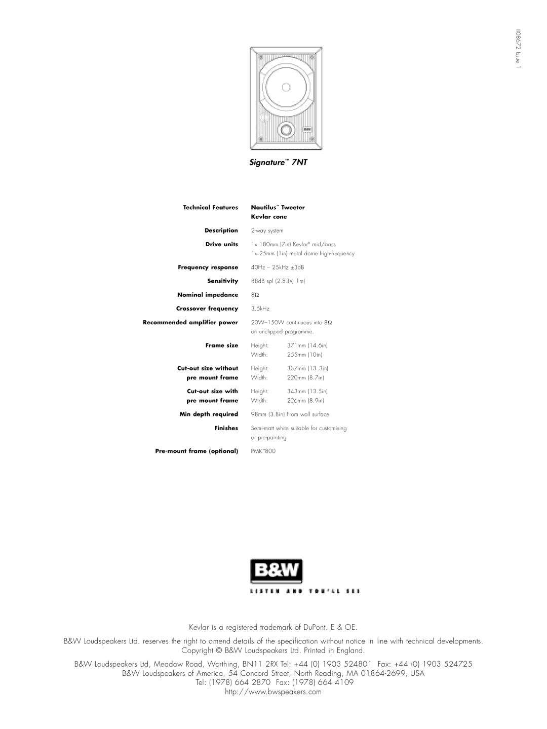 Bowers & Wilkins Sig7-NT owner manual Signature 7NT 