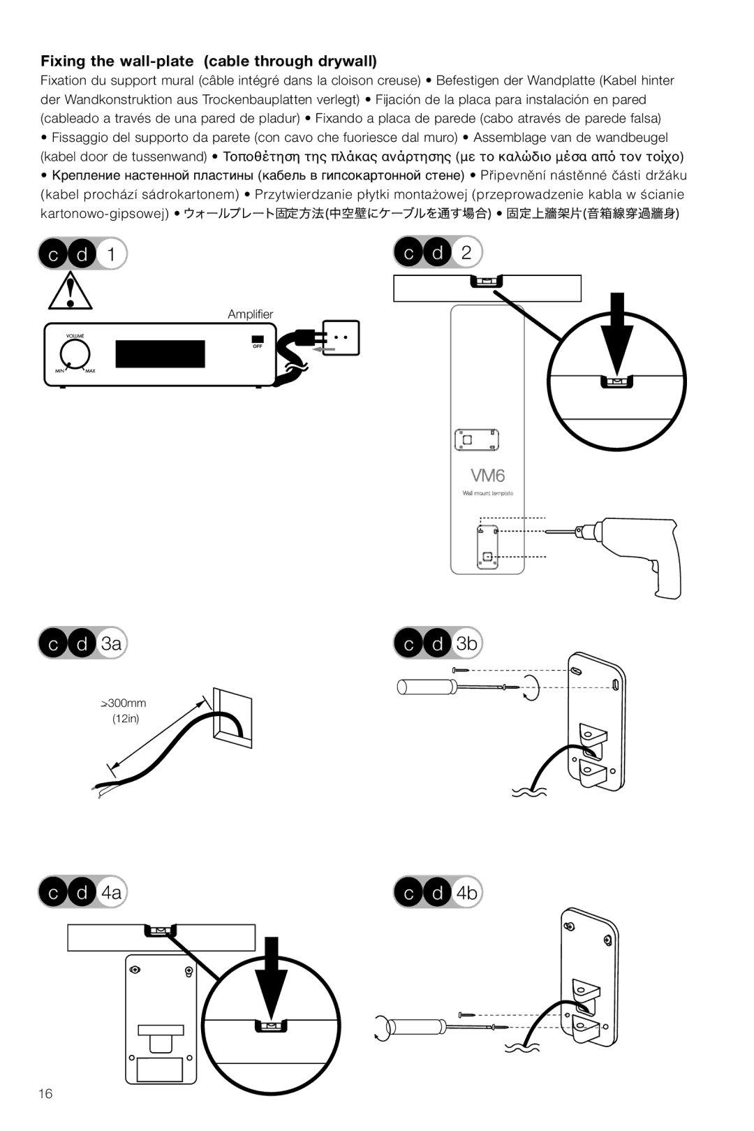 Bowers & Wilkins VM6 manual Fixing the wall-plate cable through drywall 