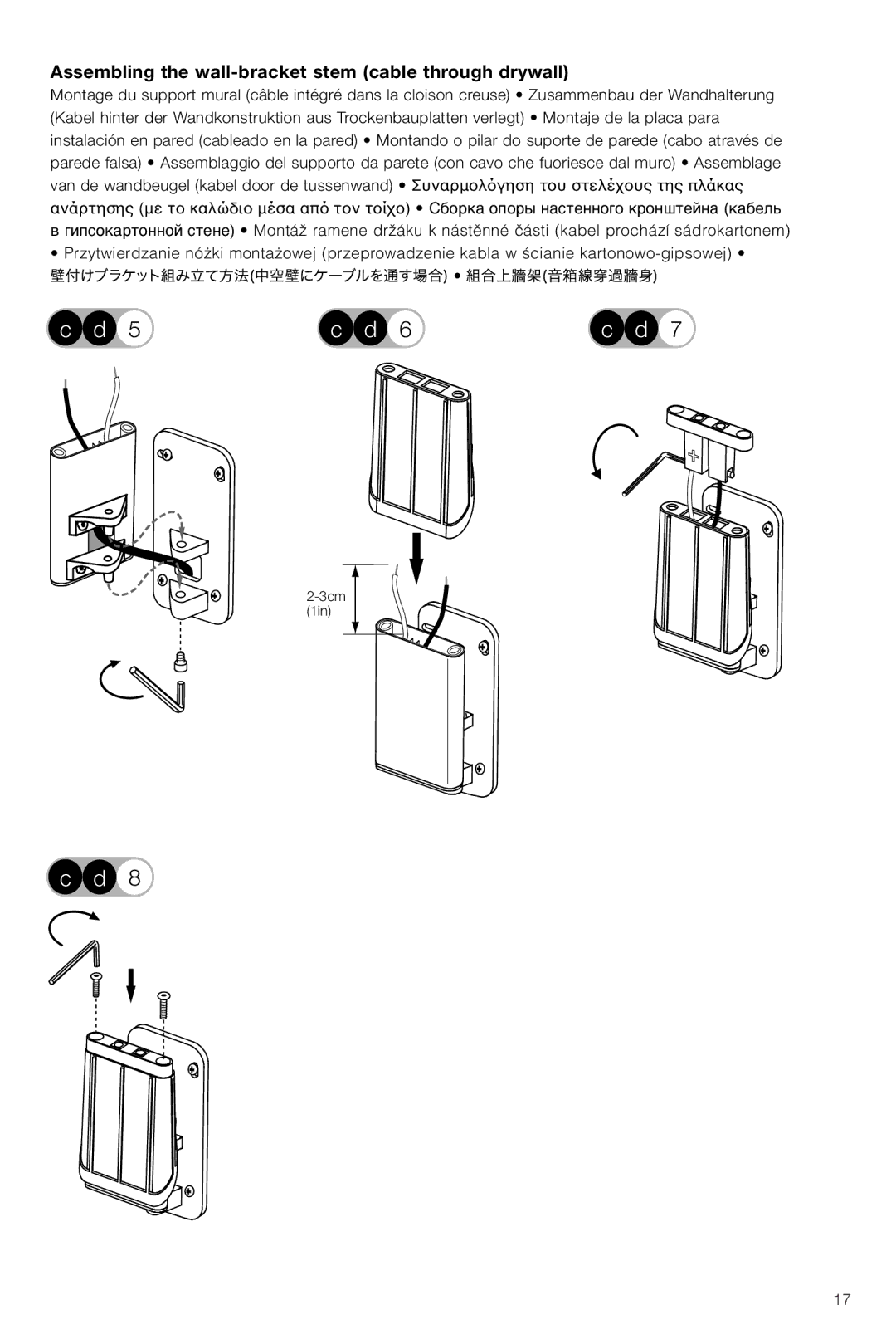 Bowers & Wilkins VM6 manual Assembling the wall-bracket stem cable through drywall 