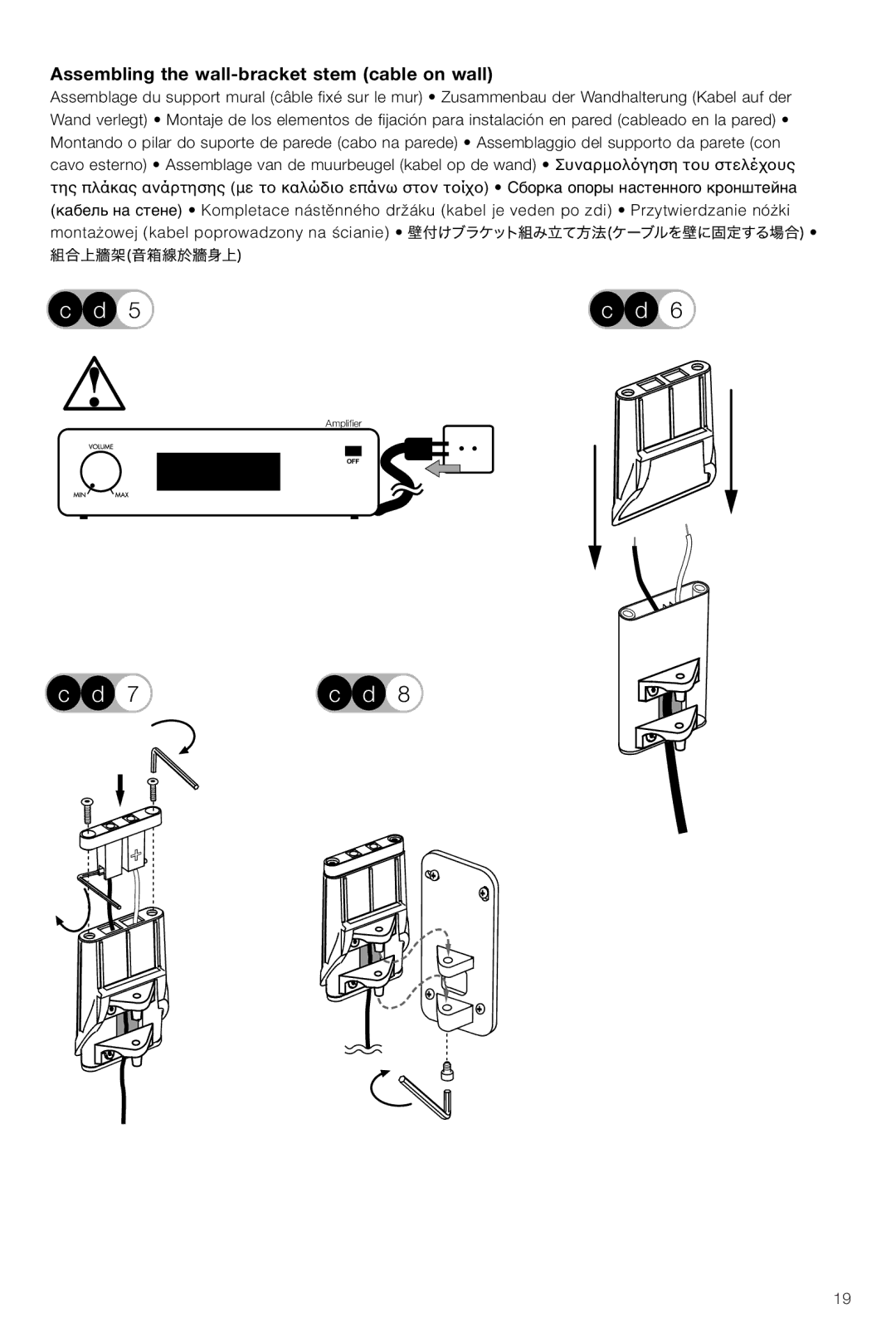 Bowers & Wilkins VM6 manual Assembling the wall-bracket stem cable on wall 