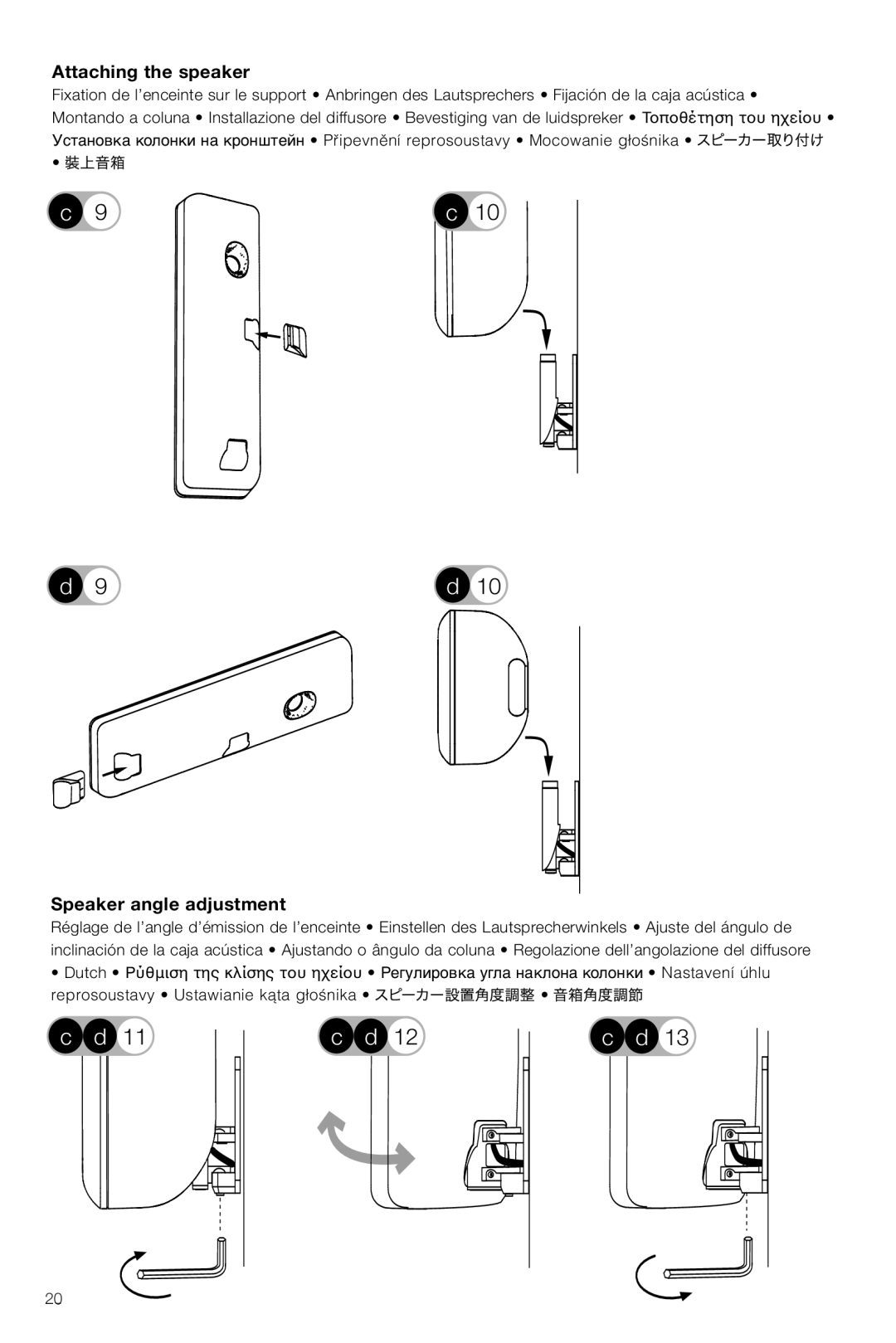 Bowers & Wilkins VM6 manual Attaching the speaker, Speaker angle adjustment 