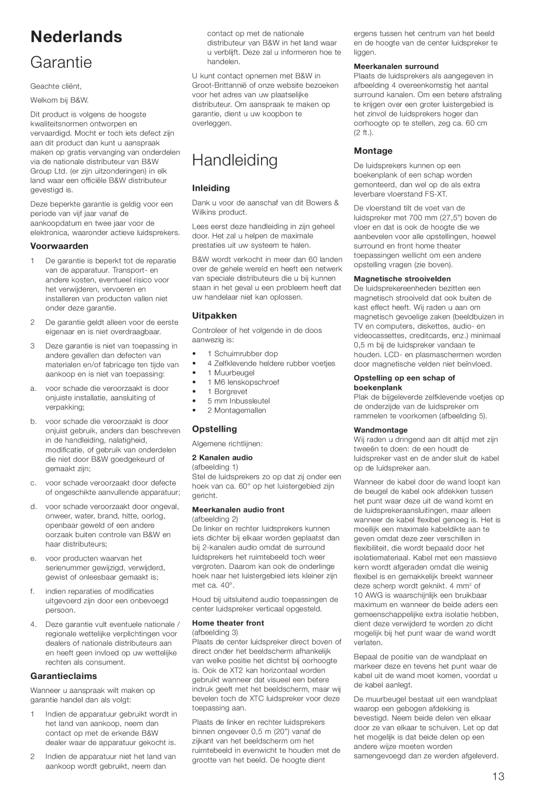 Bowers & Wilkins XT2 owner manual Nederlands, Handleiding 