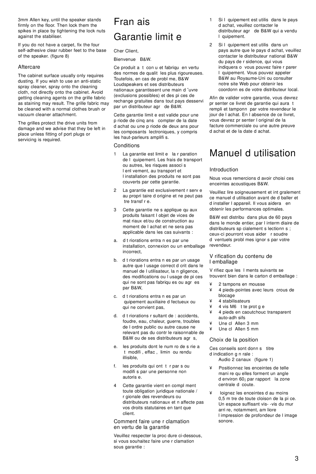 Bowers & Wilkins XT4 owner manual Français, Garantie limitée, Manuel d’utilisation 