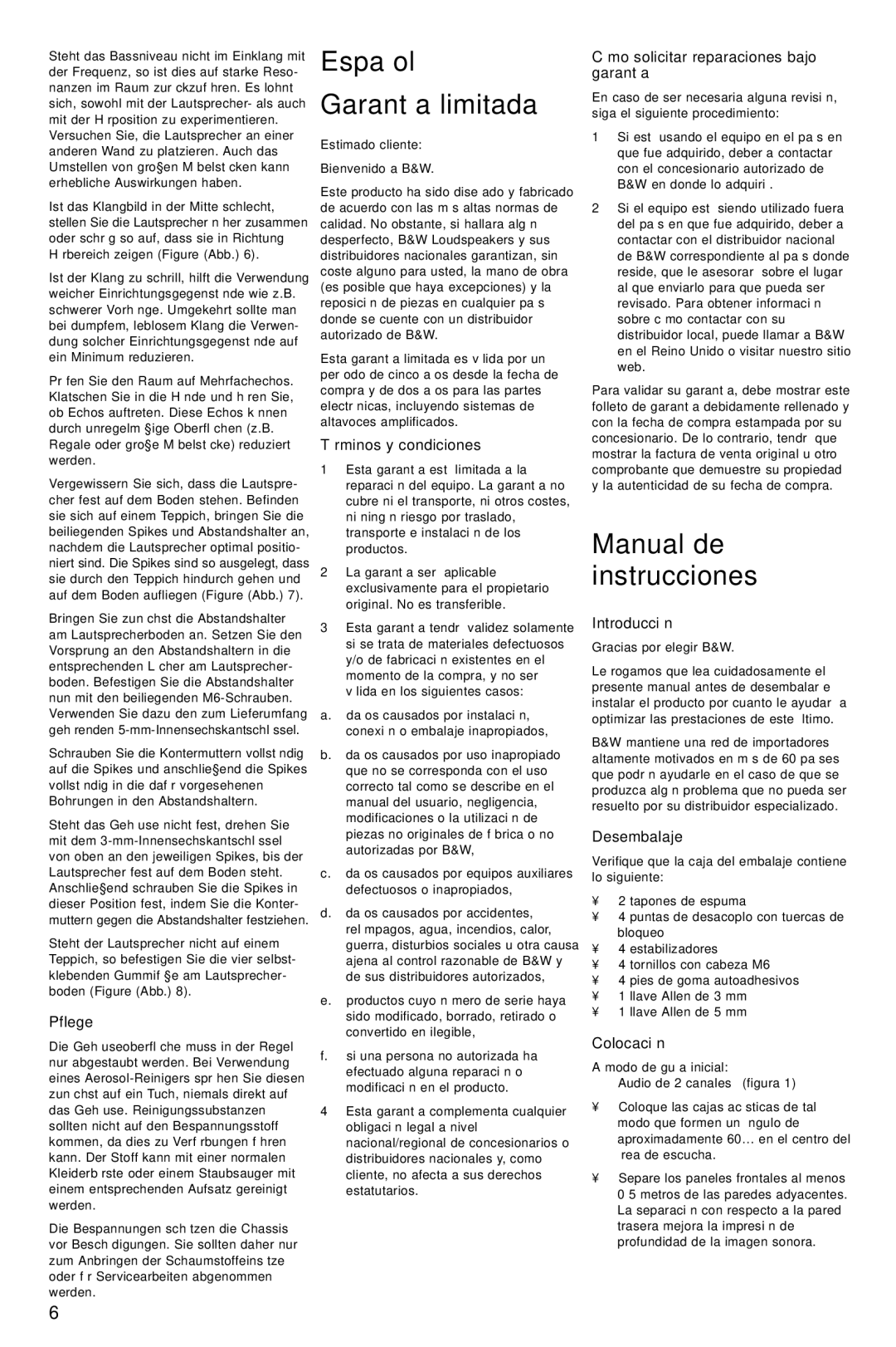 Bowers & Wilkins XT4 owner manual Español, Garantía limitada, Manual de instrucciones 