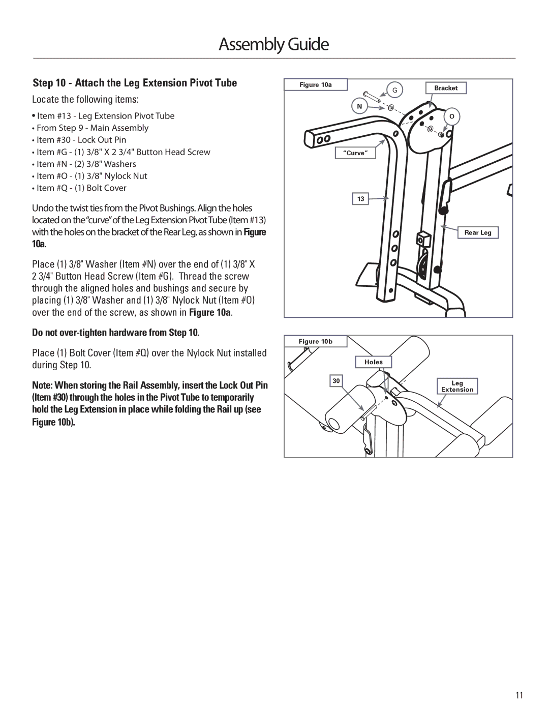 Bowflex 001-6961 manual Attach the Leg Extension Pivot Tube, 10a 