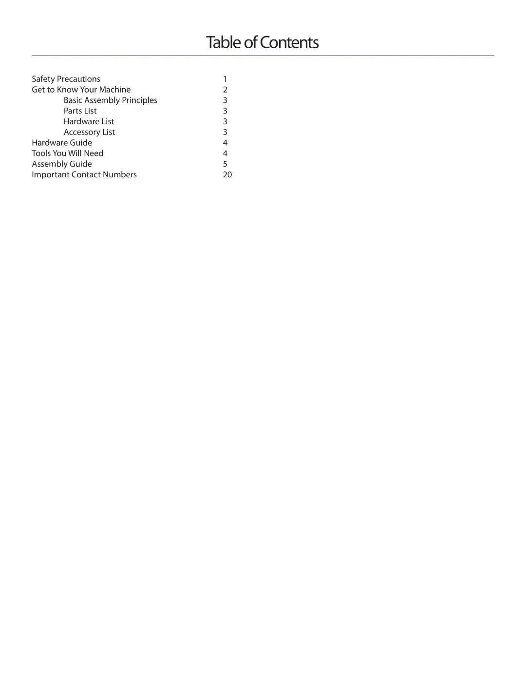 Bowflex 001-6961 manual Table of Contents 