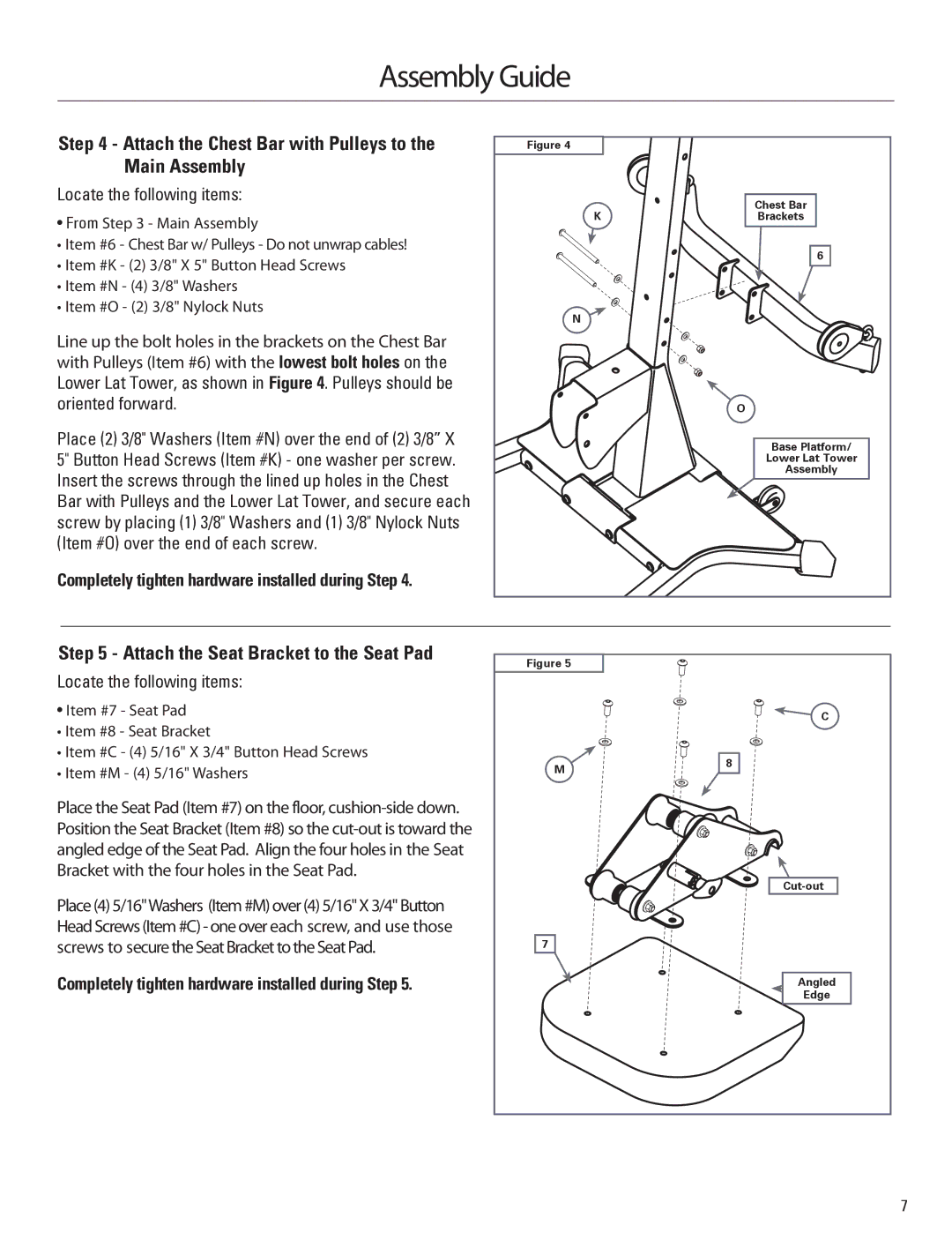 Bowflex 001-6961 manual Attach the Chest Bar with Pulleys to Main Assembly, Attach the Seat Bracket to the Seat Pad 