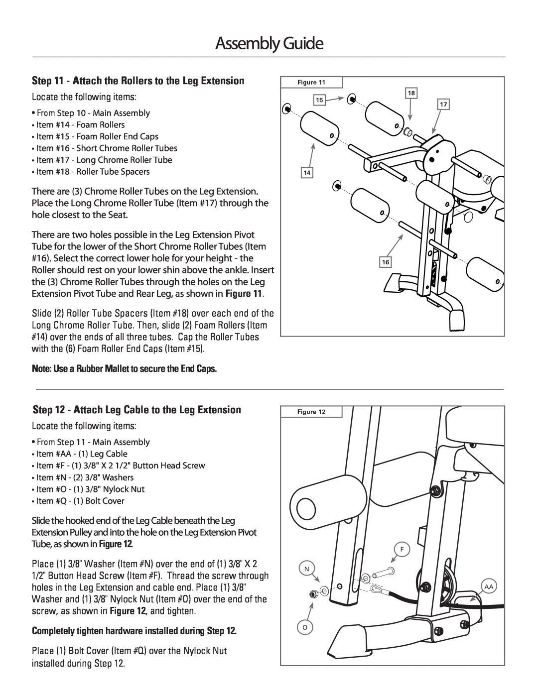 Bowflex 001-6961 Attach Leg Cable to the Leg Extension, Assembly Guide, Note Use a Rubber Mallet to secure the End Caps 