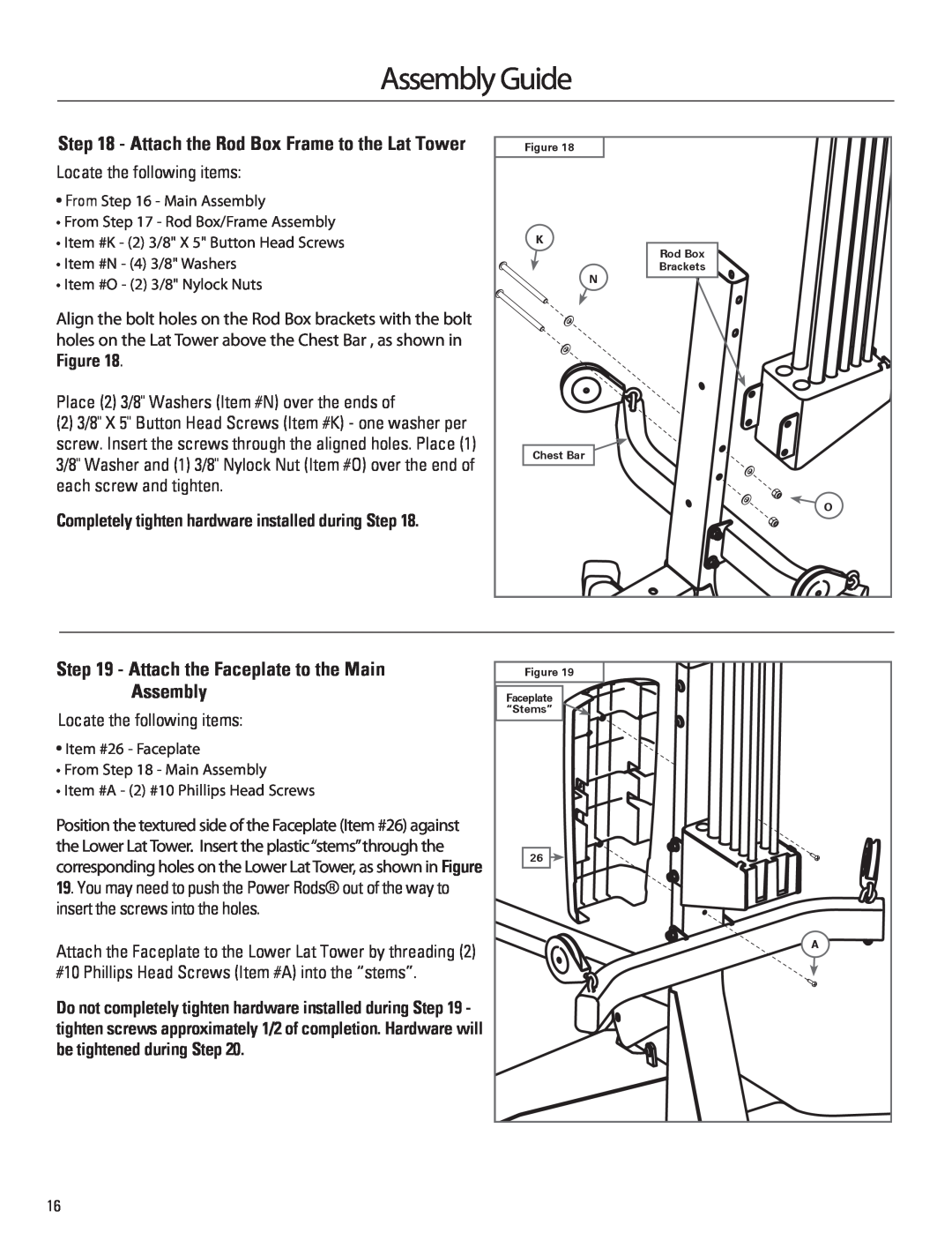 Bowflex 001-6961 manual Attach the Faceplate to the Main, Assembly Guide, Attach the Rod Box Frame to the Lat Tower 
