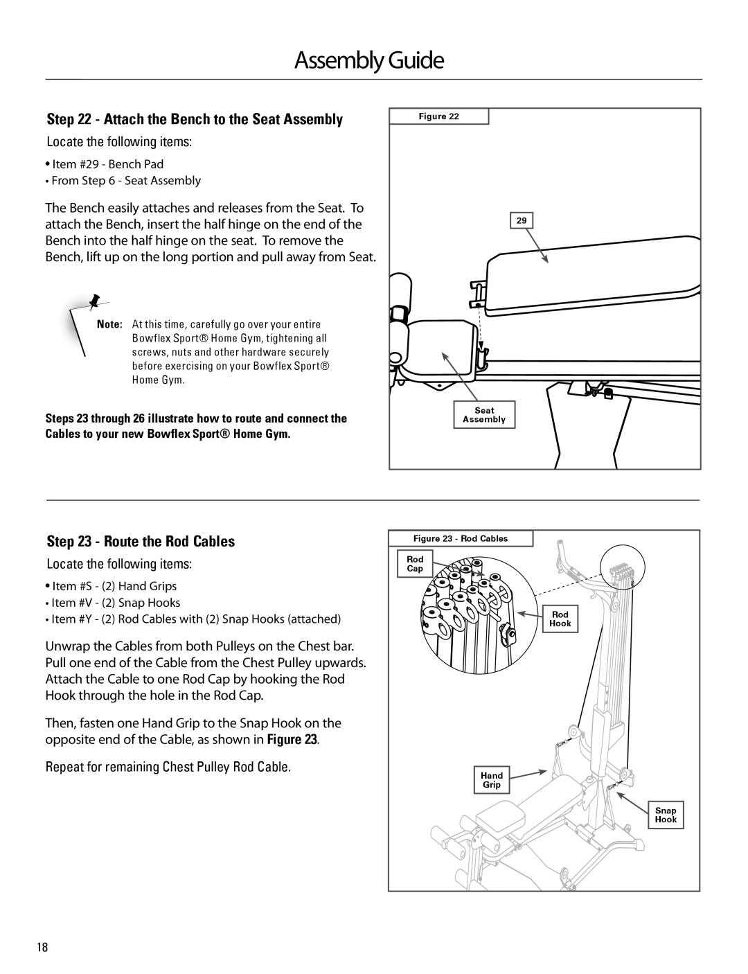 Bowflex 001-6961 Attach the Bench to the Seat Assembly, Route the Rod Cables, Assembly Guide, Locate the following items 