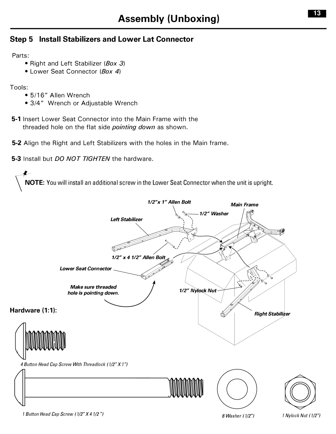 Bowflex 001-7057 manual Install Stabilizers and Lower Lat Connector, Hardware 