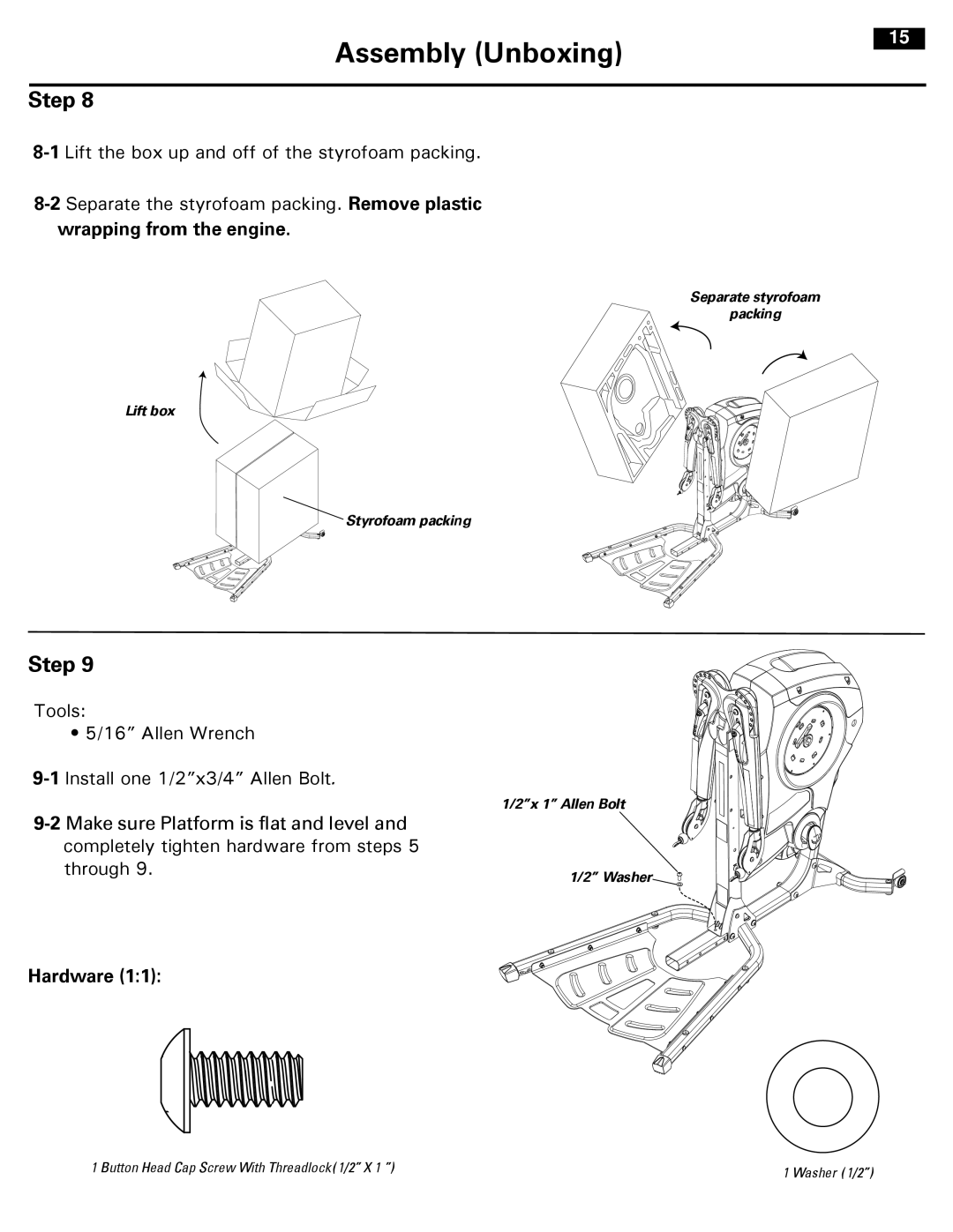 Bowflex 001-7057 manual Separate styrofoam Packing Lift box Styrofoam packing 