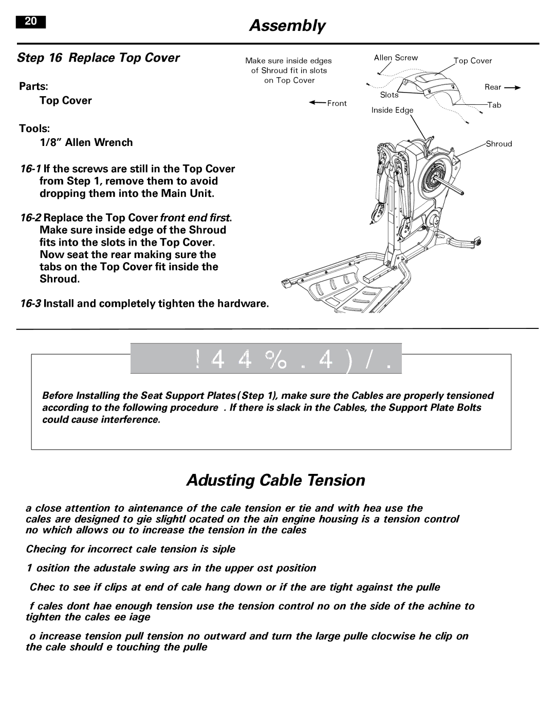 Bowflex 001-7057 manual Adjusting Cable Tension, Replace Top Cover 