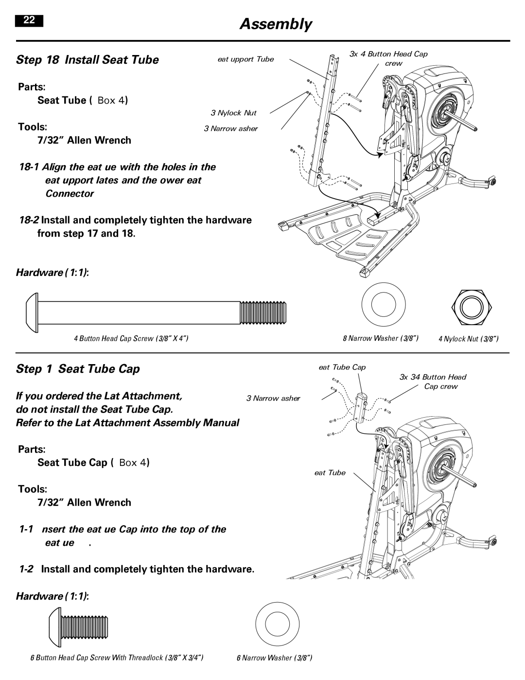 Bowflex 001-7057 manual Install Seat Tube, Seat Tube Cap 