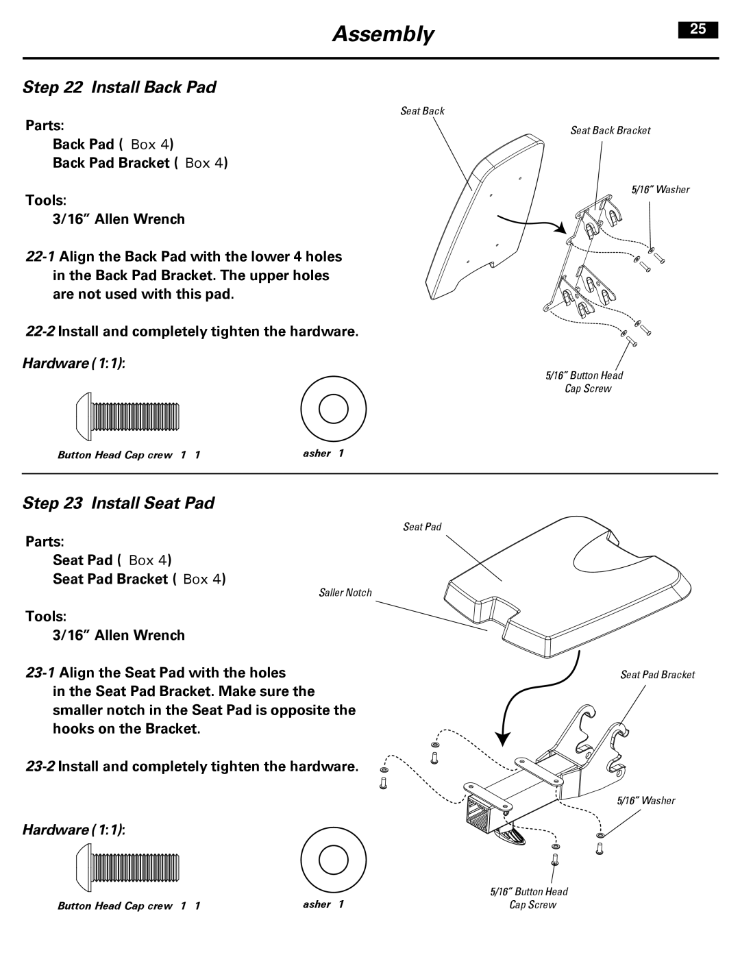 Bowflex 001-7057 manual Install Back Pad, Install Seat Pad 