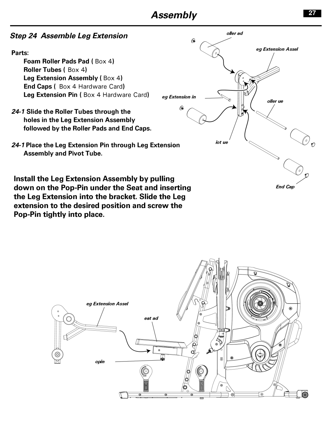 Bowflex 001-7057 manual Assemble Leg Extension, End Caps Box 4 Hardware Card 