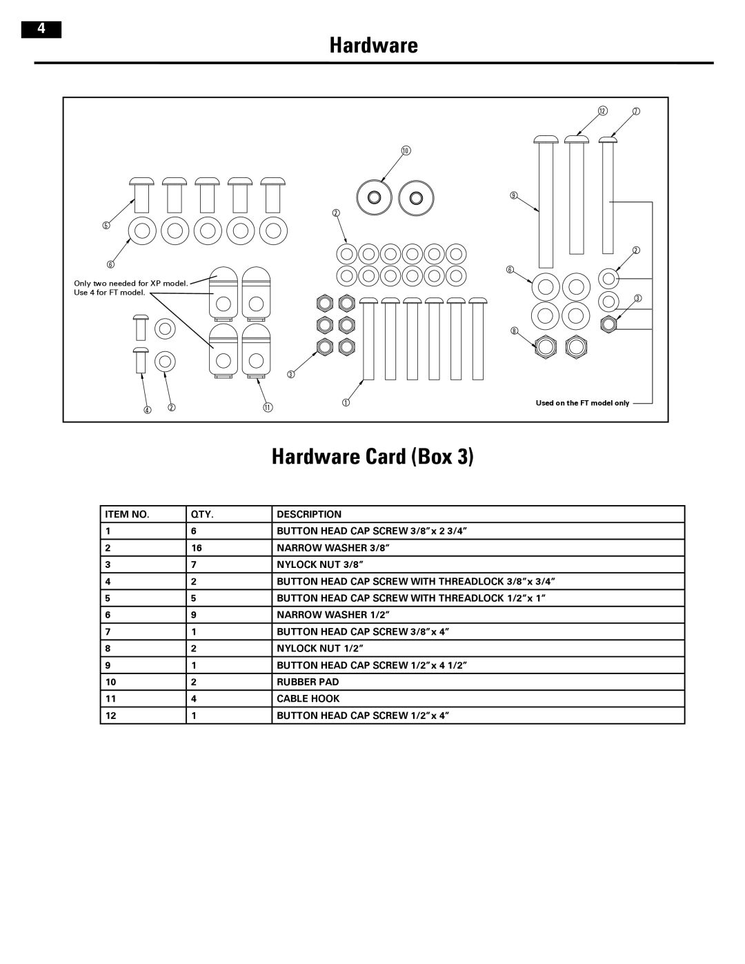 Bowflex 001-7057 manual Hardware 