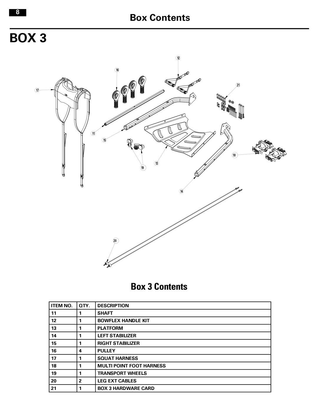 Bowflex 001-7057 manual Box 3 Contents 