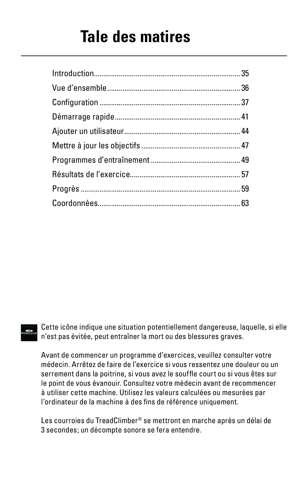 Bowflex 003-3171-030309B manual Table des matières 