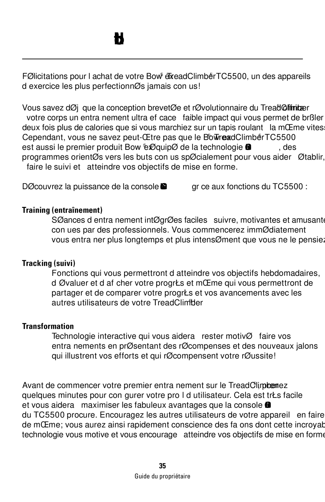 Bowflex 003-3171-030309B manual Training entraînement, Tracking suivi 