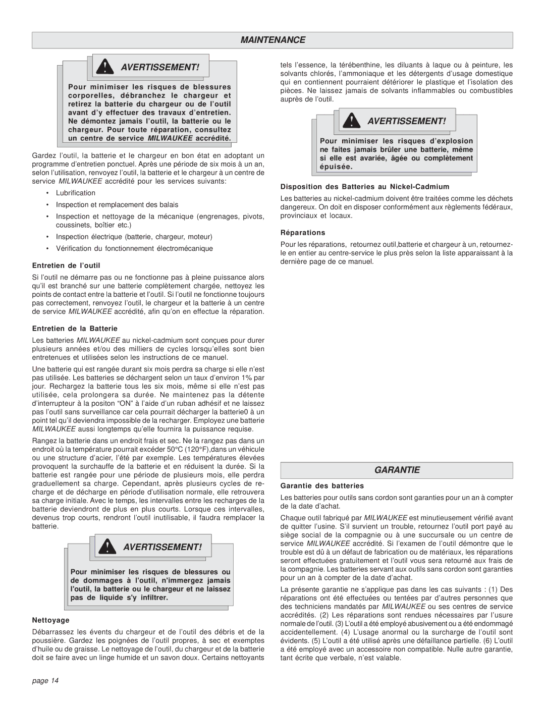 Bowflex 0513-21 manual Maintenance Avertissement, Garantie 