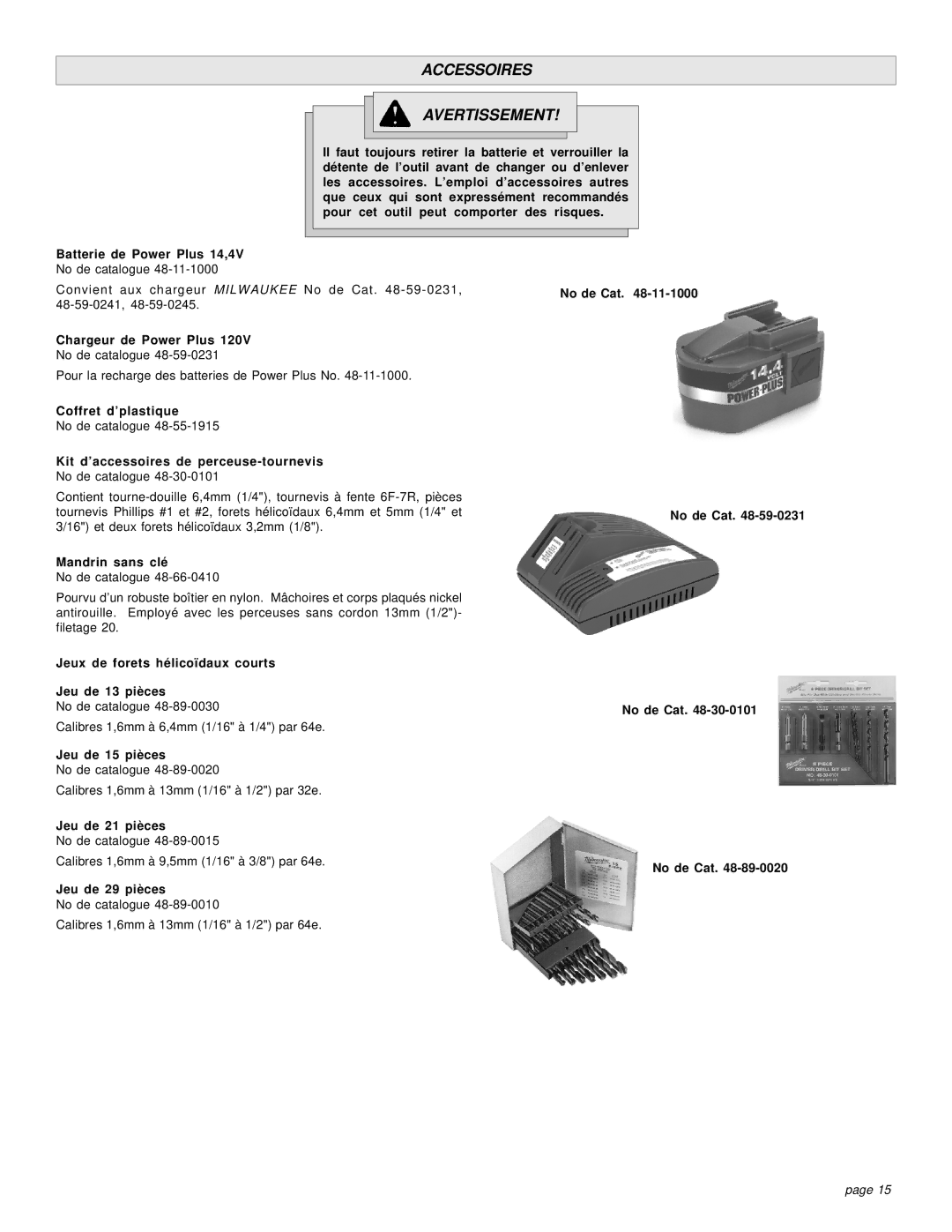 Bowflex 0513-21 manual Accessoires Avertissement 