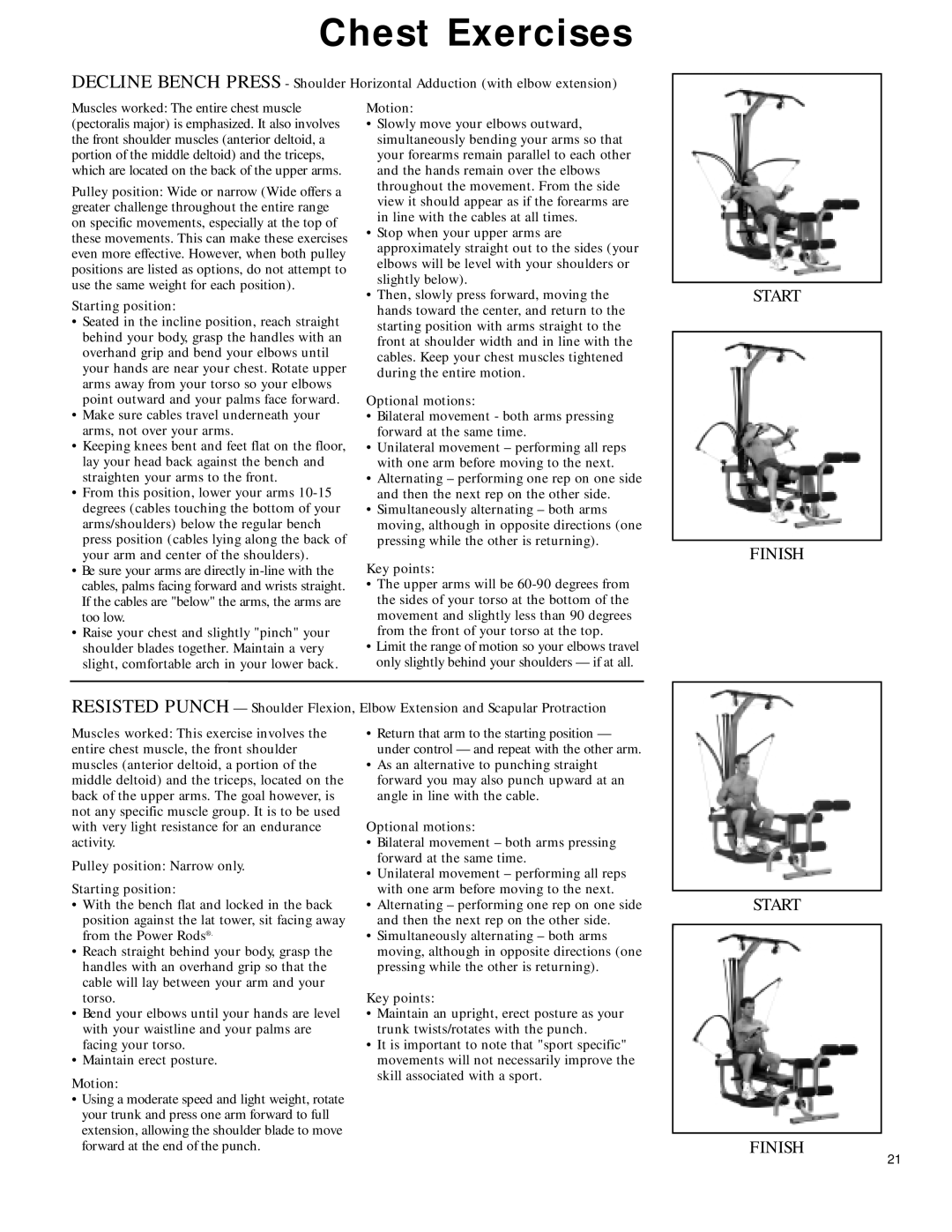 Bowflex 2 manual Pulley position Narrow only Starting position 