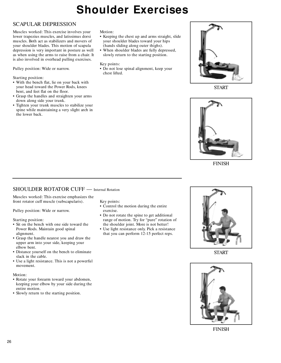 Bowflex 2 manual Scapular Depression, Shoulder Rotator Cuff Internal Rotation 