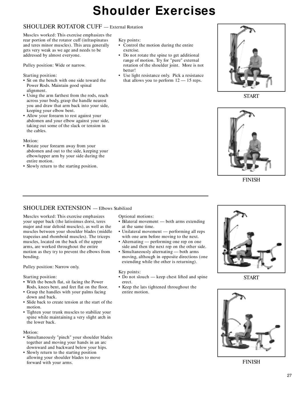 Bowflex 2 manual Shoulder Rotator Cuff External Rotation, Shoulder Extension Elbows Stabilized 