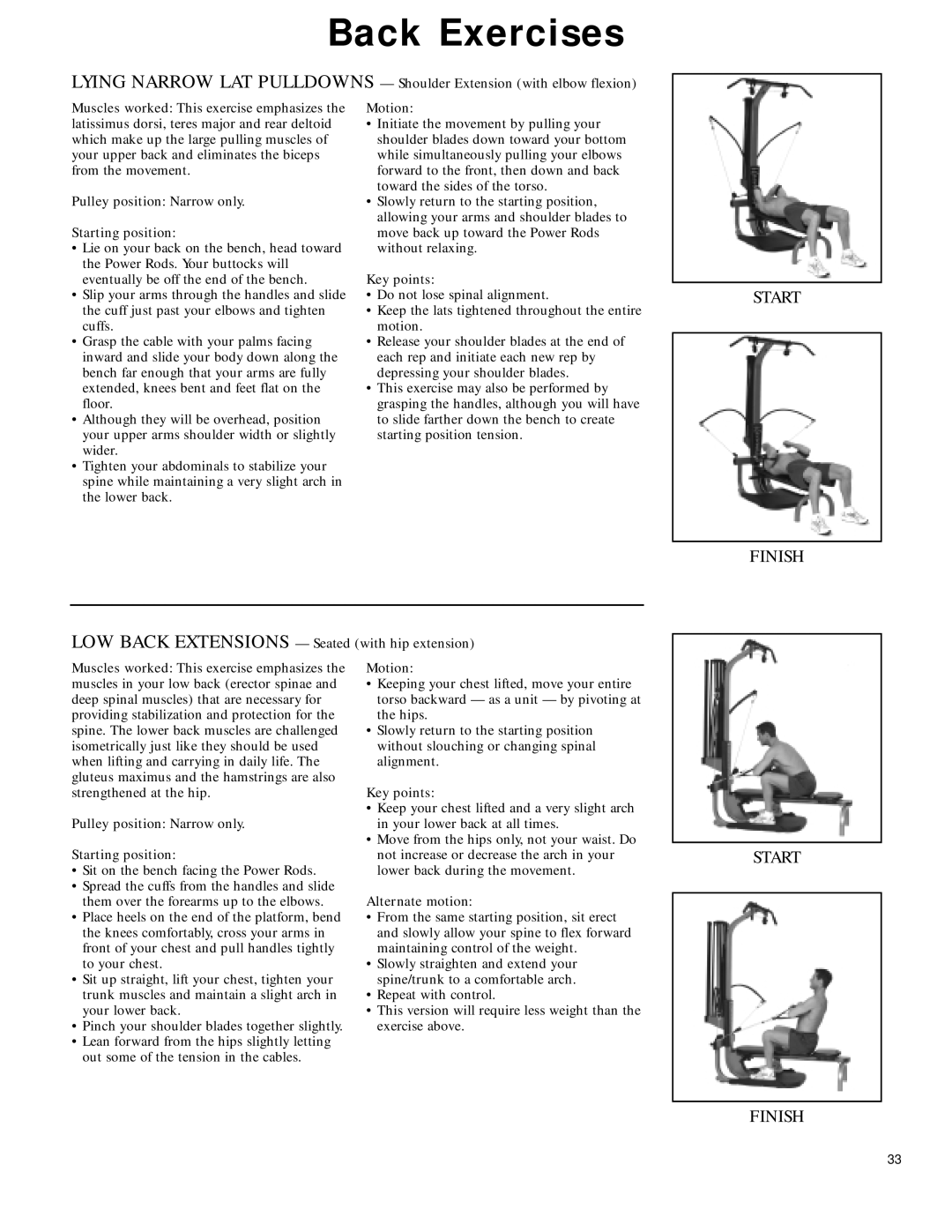 Bowflex 2 manual Pulley position Narrow only Starting position, Alternate motion 