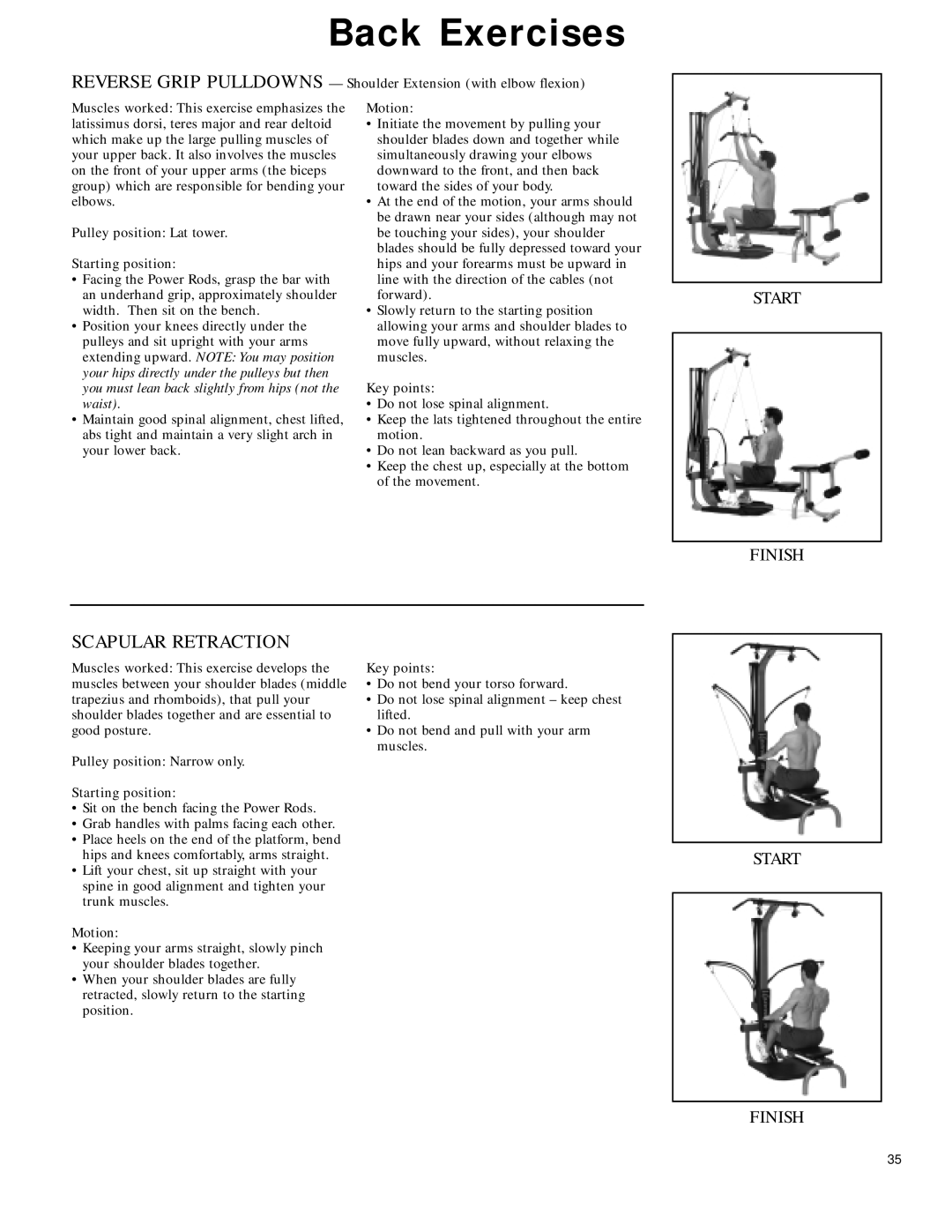 Bowflex 2 manual Scapular Retraction, Pulley position Lat tower Starting position 