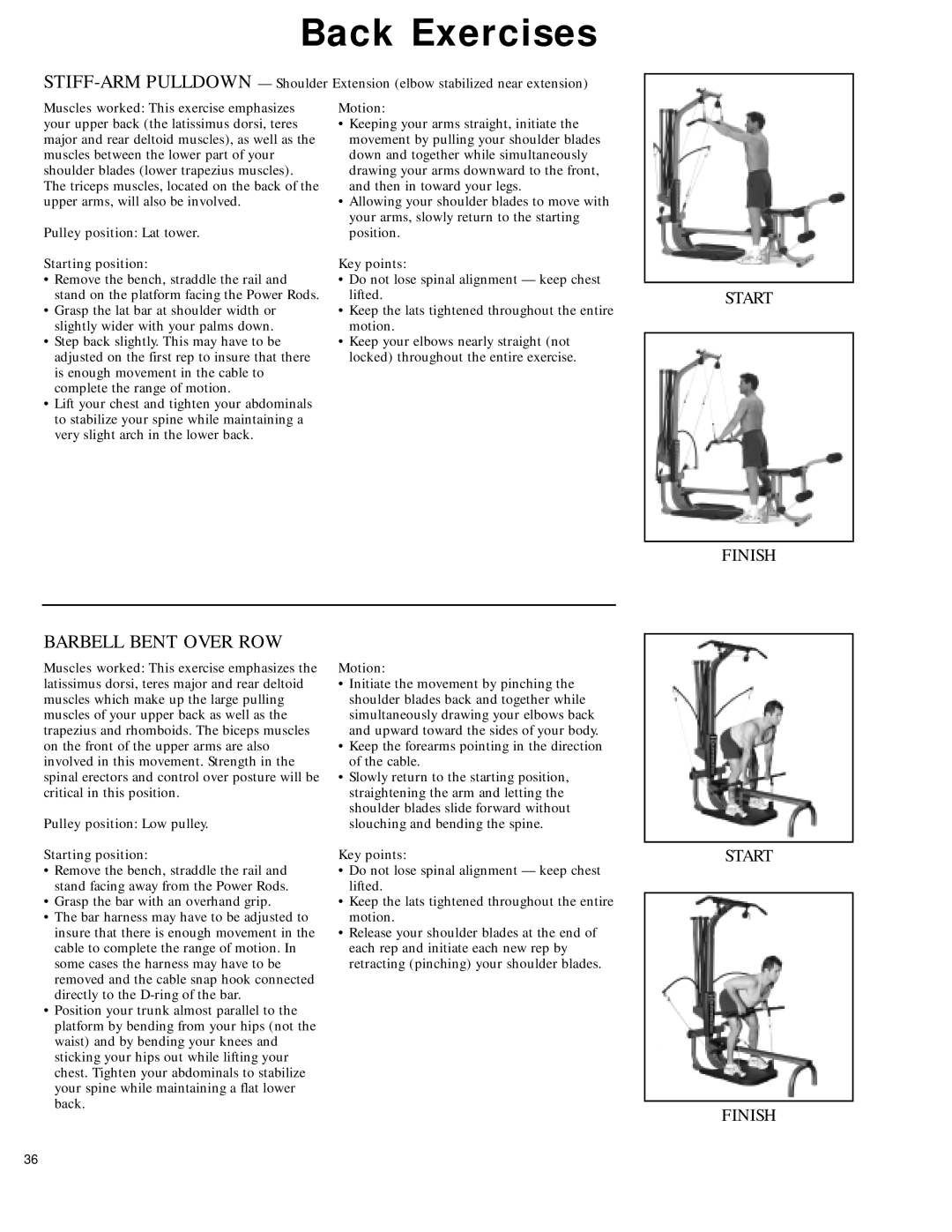 Bowflex 2 manual Barbell Bent Over ROW, Pulley position Low pulley Starting position 