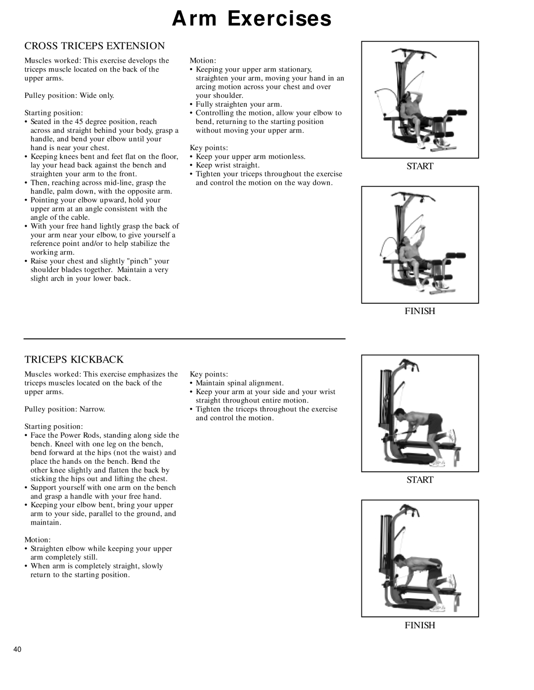 Bowflex 2 manual Cross Triceps Extension, Triceps Kickback 