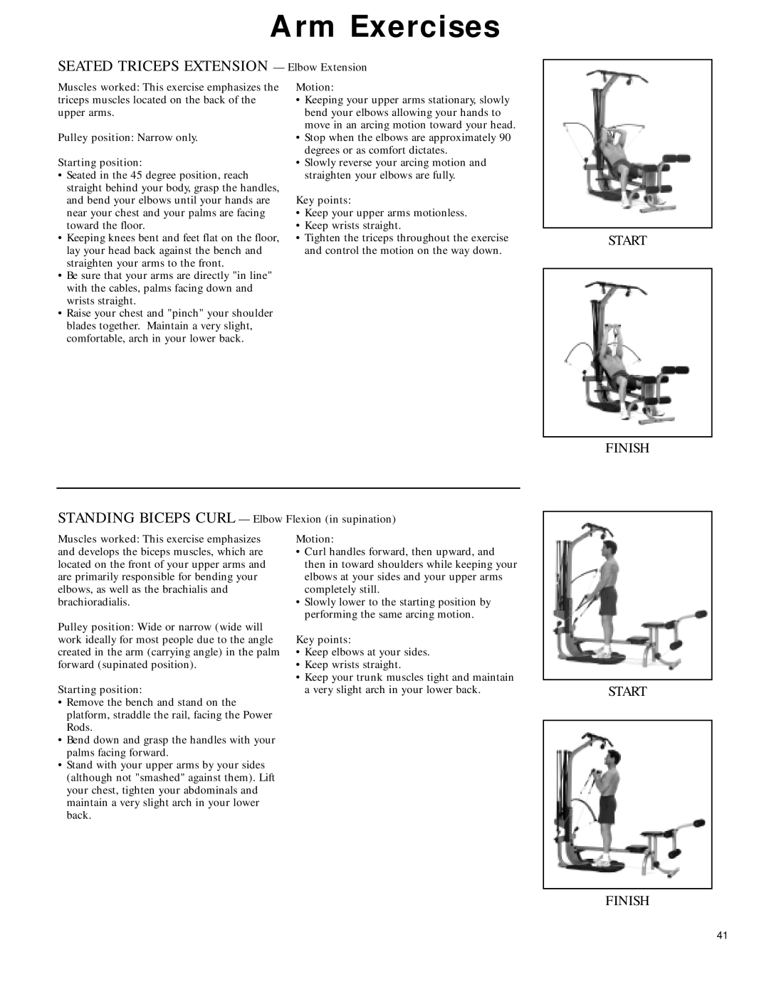 Bowflex 2 manual Seated Triceps Extension Elbow Extension, Pulley position Narrow only Starting position 