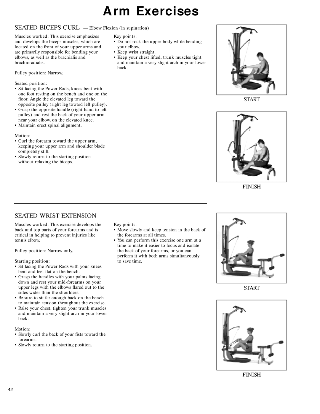 Bowflex 2 manual Seated Wrist Extension, Pulley position Narrow Seated position 