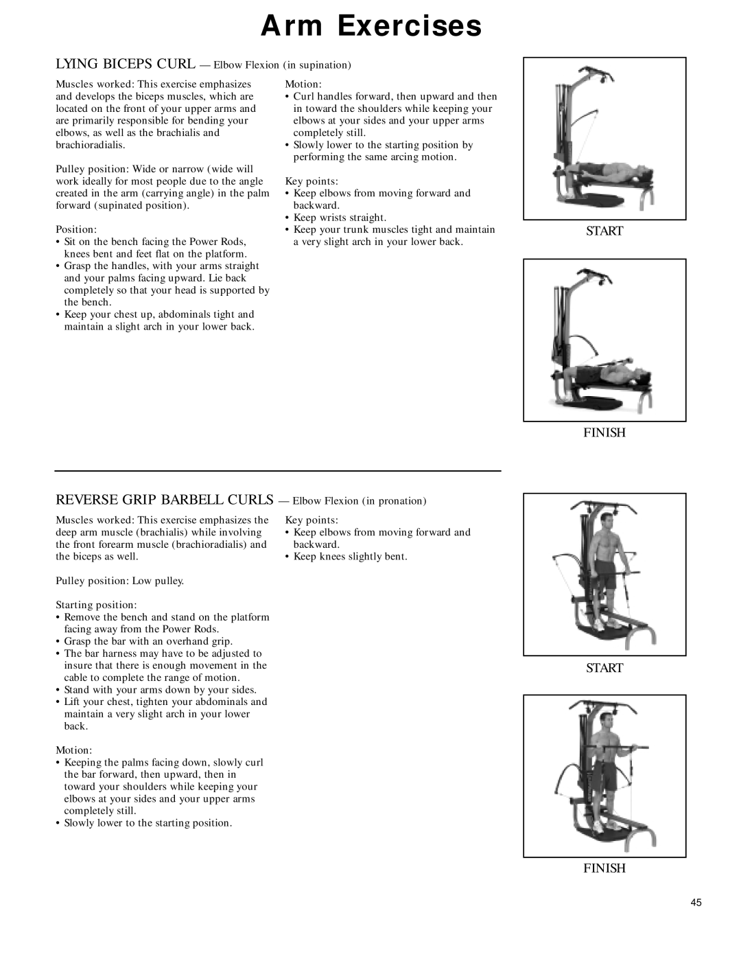 Bowflex 2 manual Position, Pulley position Low pulley Starting position 