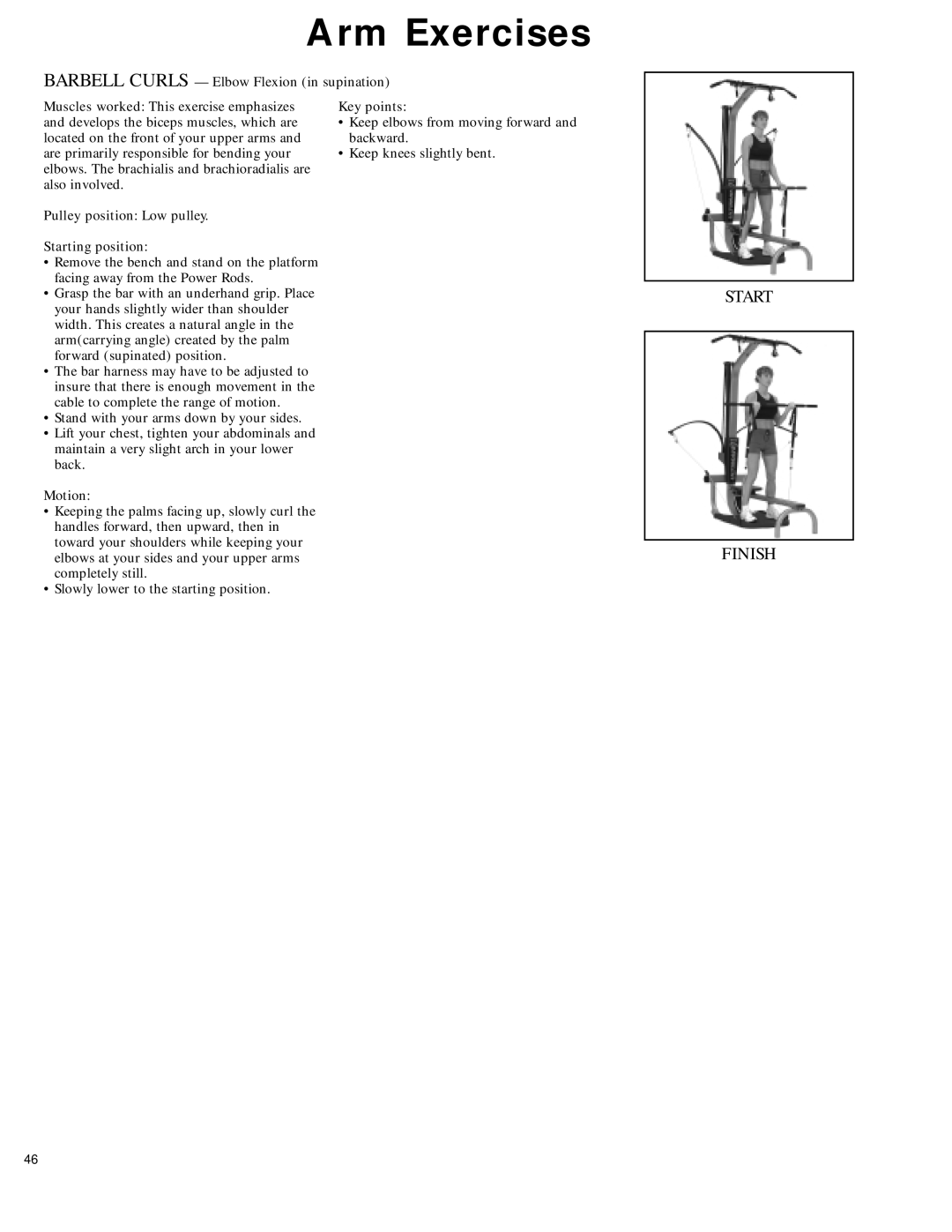 Bowflex 2 manual Barbell Curls Elbow Flexion in supination 