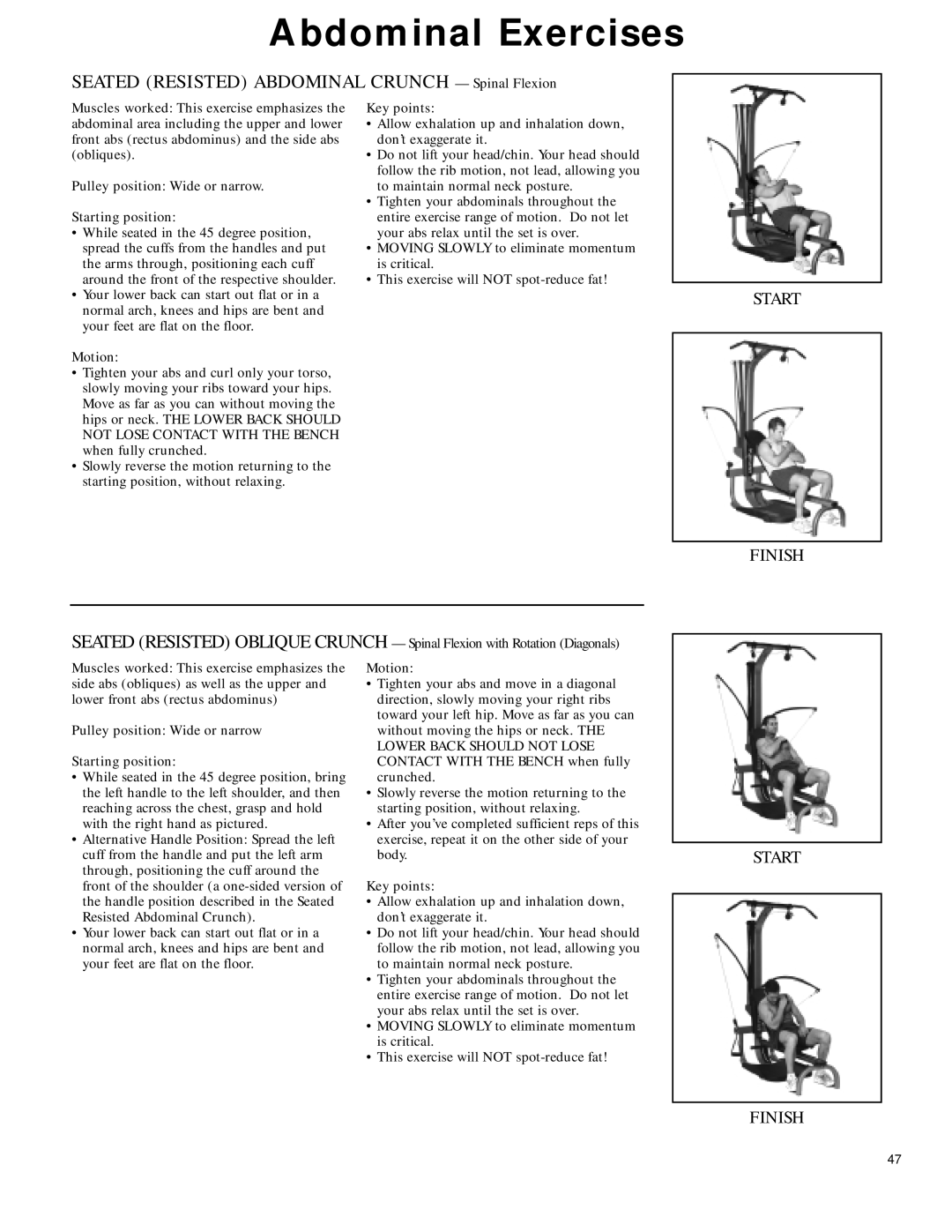 Bowflex 2 manual Abdominal Exercises, Seated Resisted Abdominal Crunch Spinal Flexion 